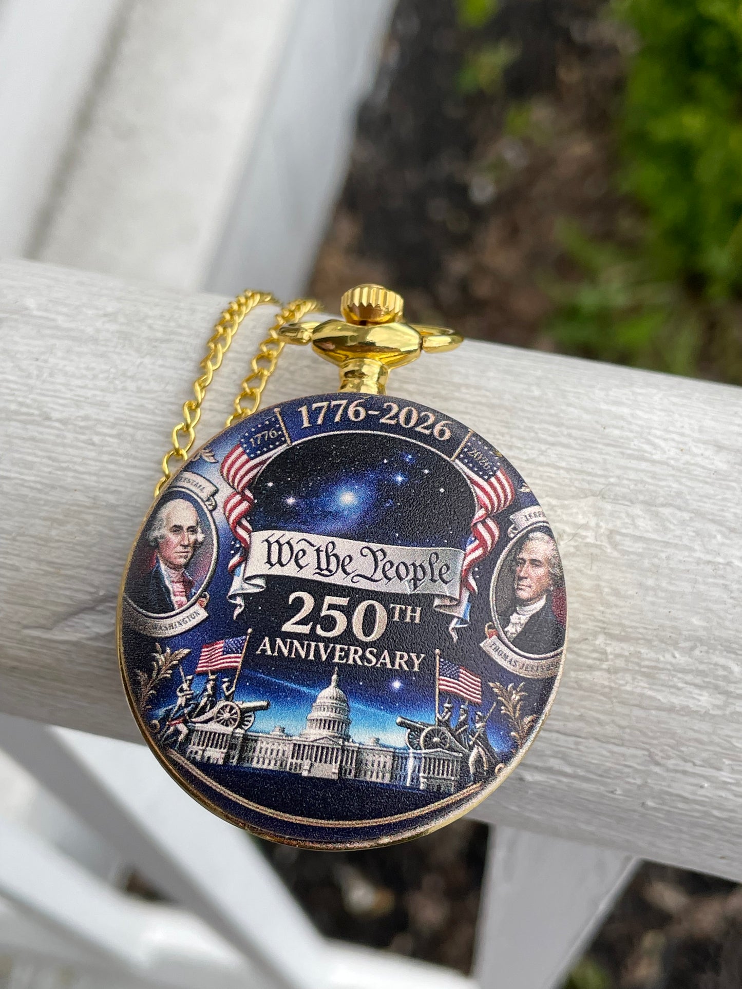 250th Anniversary USA Gold tone Pocket Watch w/ Chain