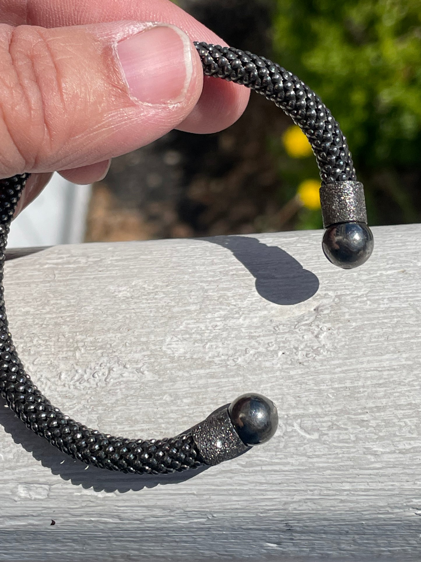 925 Sterling Silver Oxidized Silver Flexible Cuff Bracelet (U18)