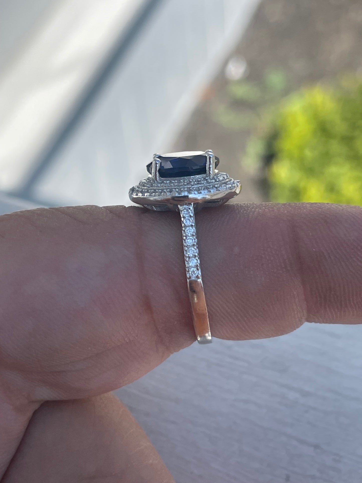 925 Sterling Silver Royalty Lab Sapphire & Cz Cluster Ring Size 8