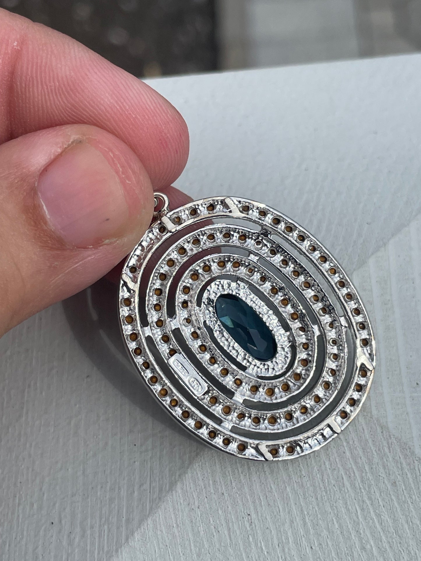 925 Sterling Silver London Blue Topaz & Clear Zirconia Statement Pendant