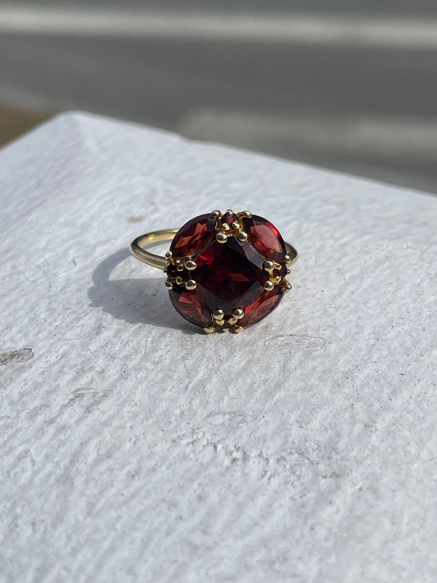 925 Sterling Silver Vermeil Natural Garnet Cluster Ring Size 8