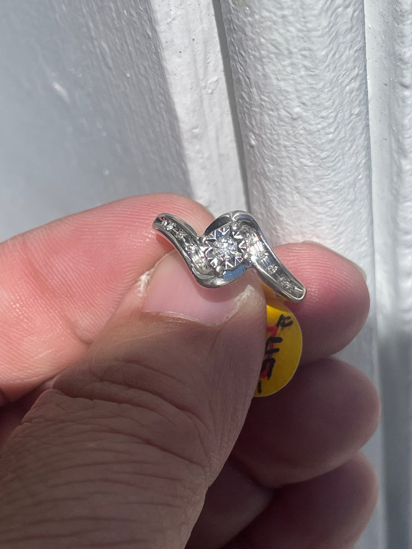 925 Sterling Silver Natural Diamond Bypass Design Ring Size 7