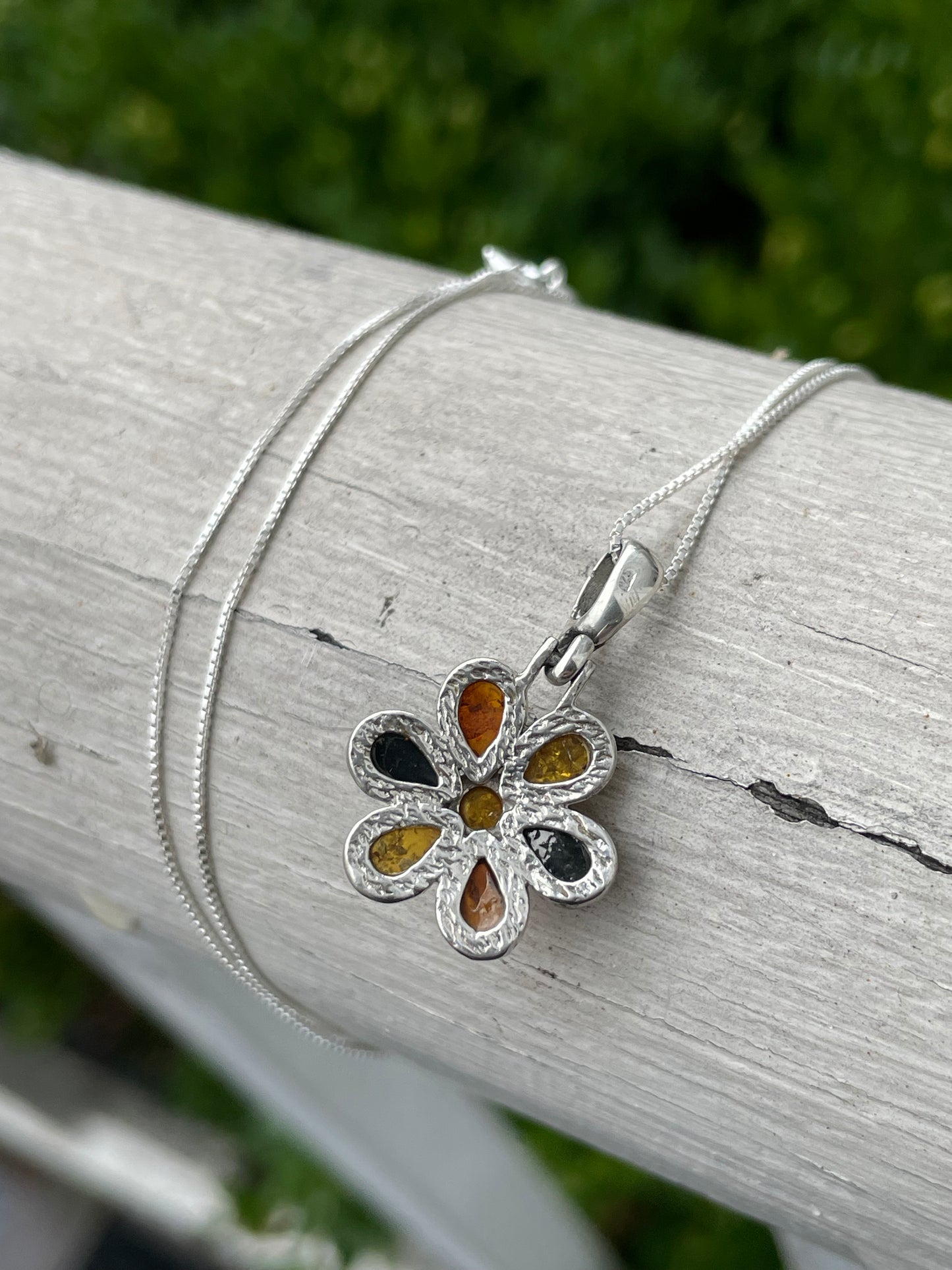 925 Sterling Silver “The colors of amber” Flower Necklace