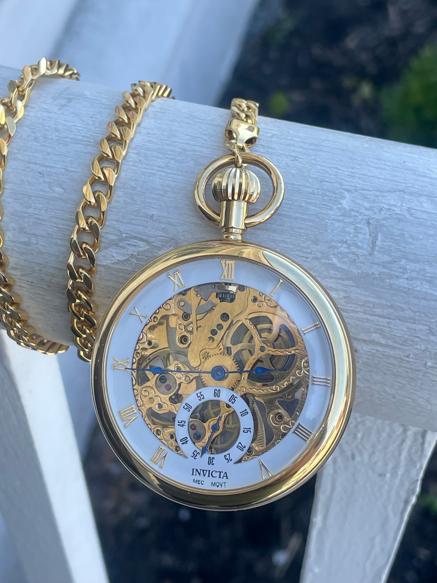 Invicta Automatic Gold Plated Pocket Watch w/ Chain