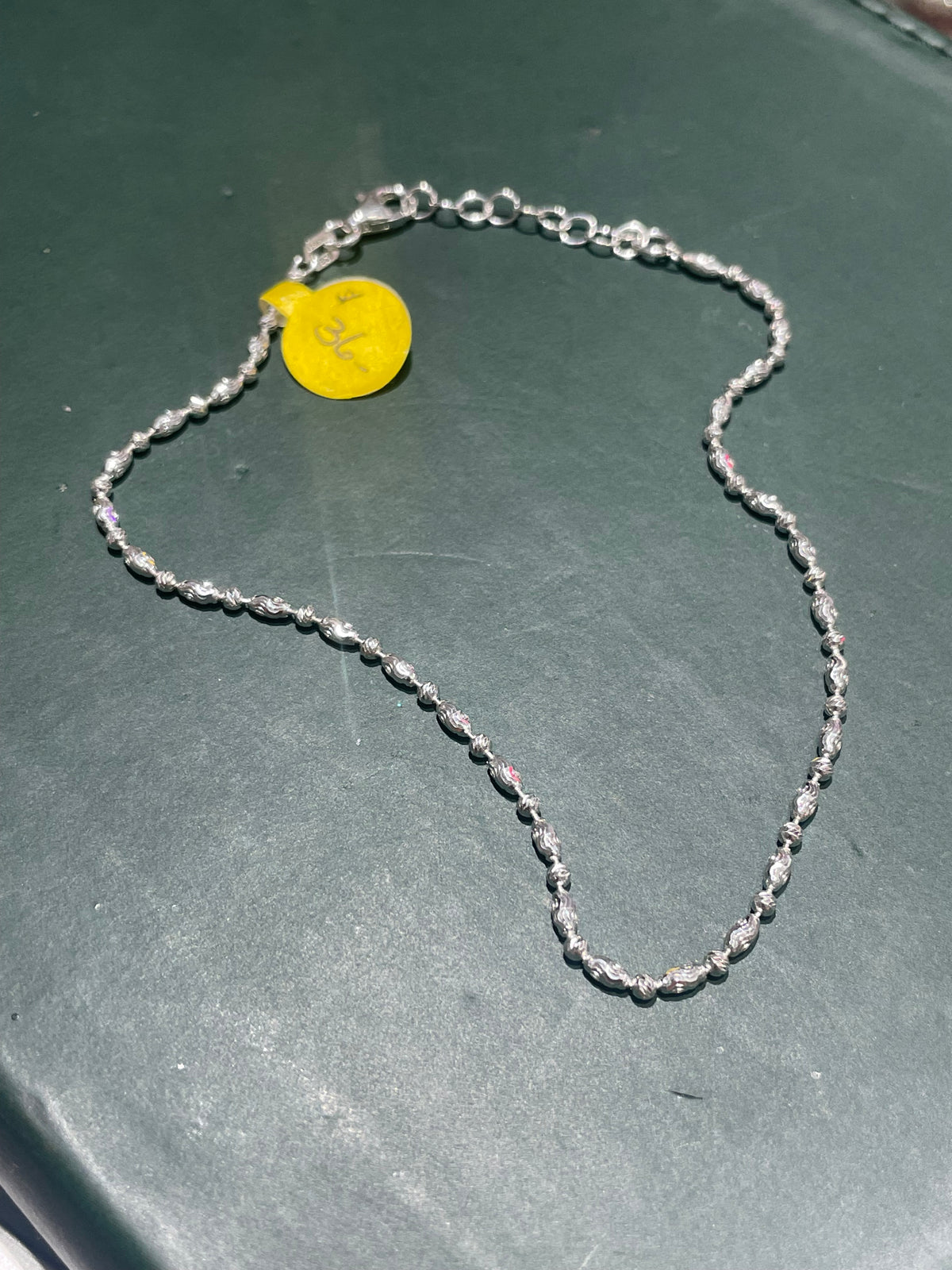 925 Sterling Silver thin rice beaded sparkling anklet 10"