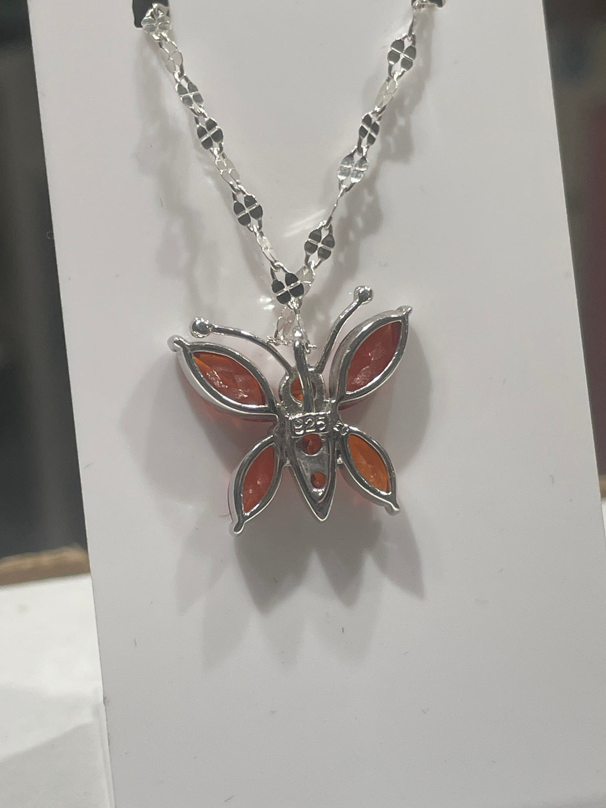 925 Sterling Silver Orange Zirconia Butterfly Necklace