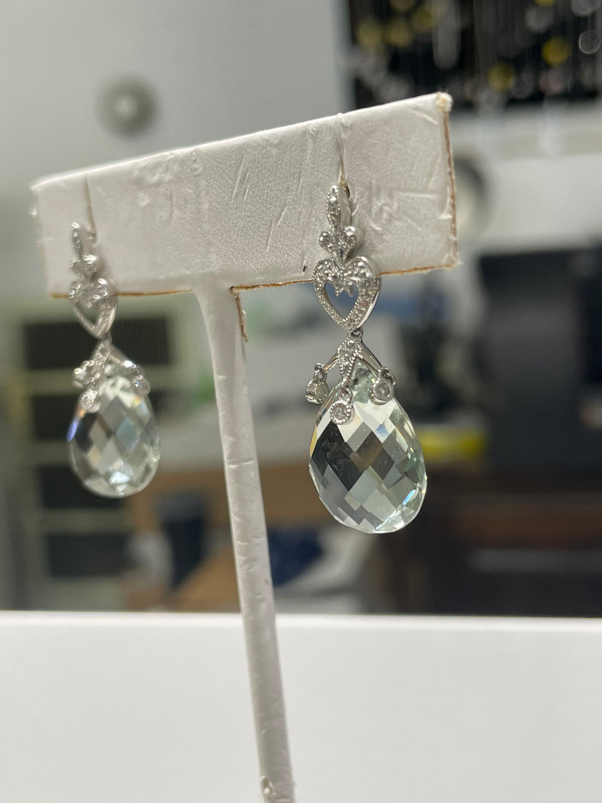 925 Sterling Silver Praisolite & Cz Dangle Earrings