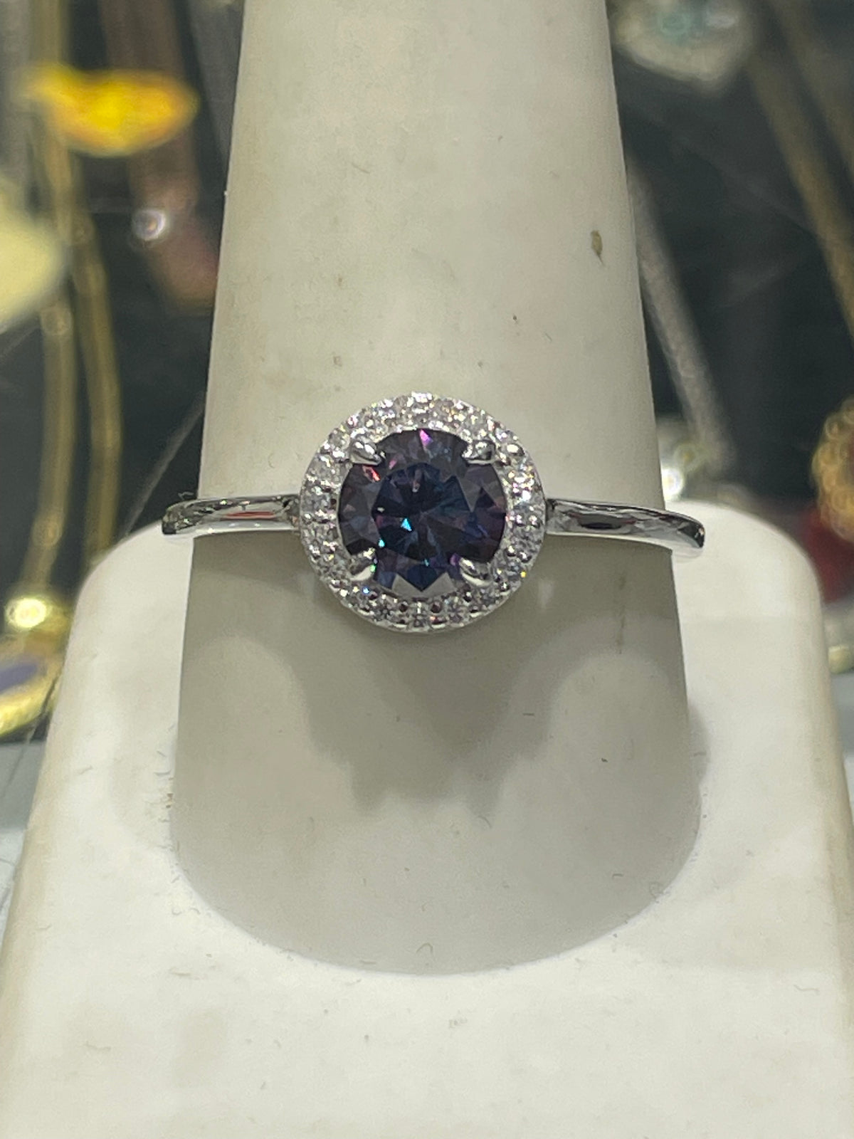 925 Sterling Silver Purple Moissanite Statement Ring