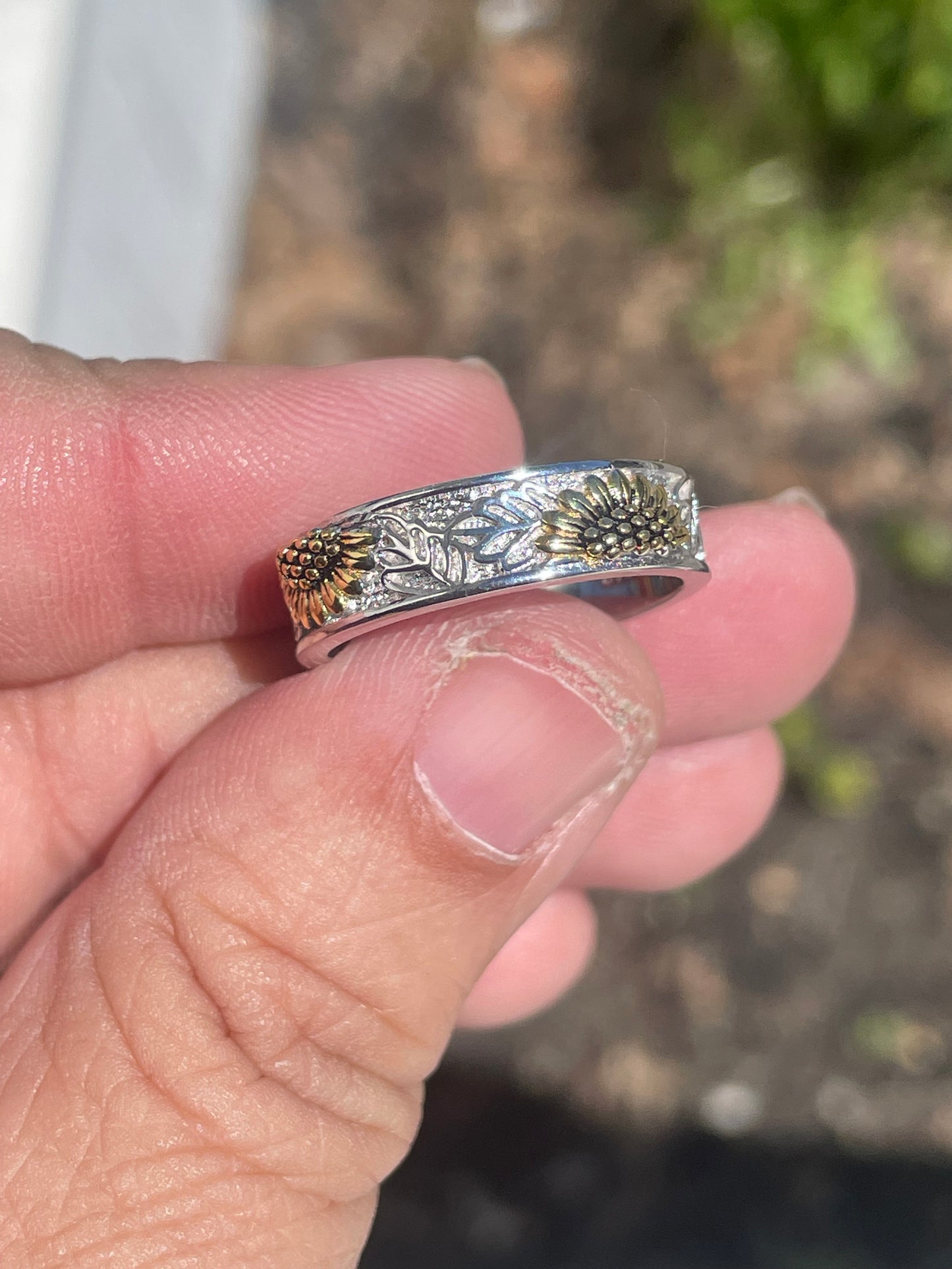 925 Sterling Silver & Vermeil Sunflower Eternity Band Ting Size 9