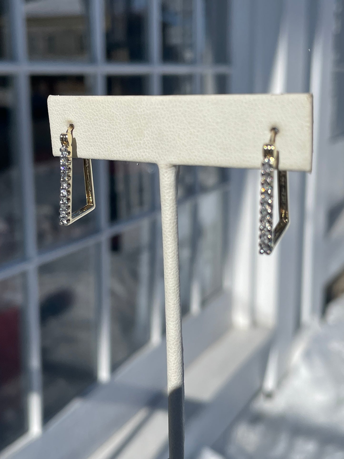 10k Natural Diamond Modernist Abstract Rectangular Hoop Earrings