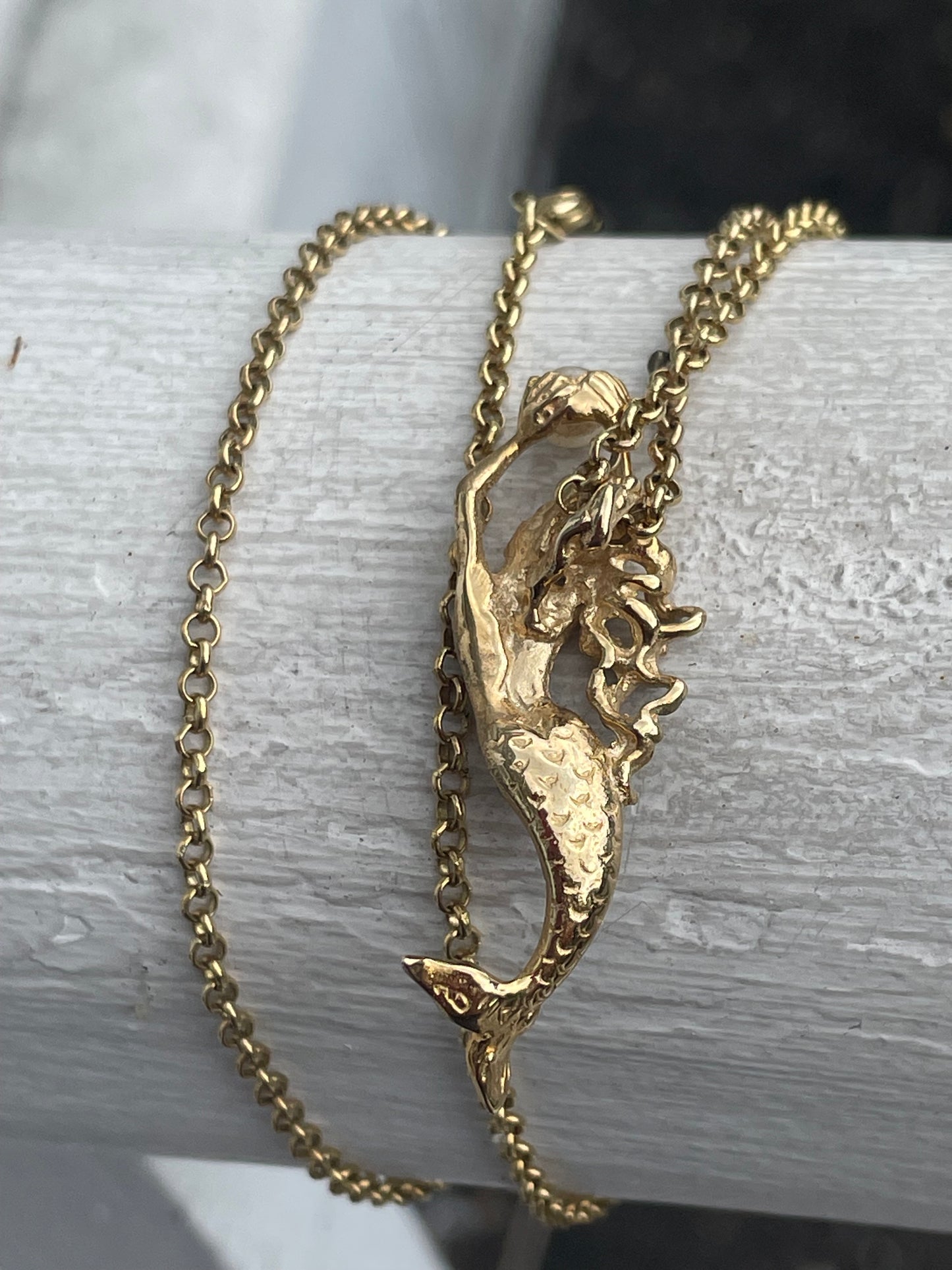 14k Solid Gold Handmade Freshwater Pearl Mermaid Necklace