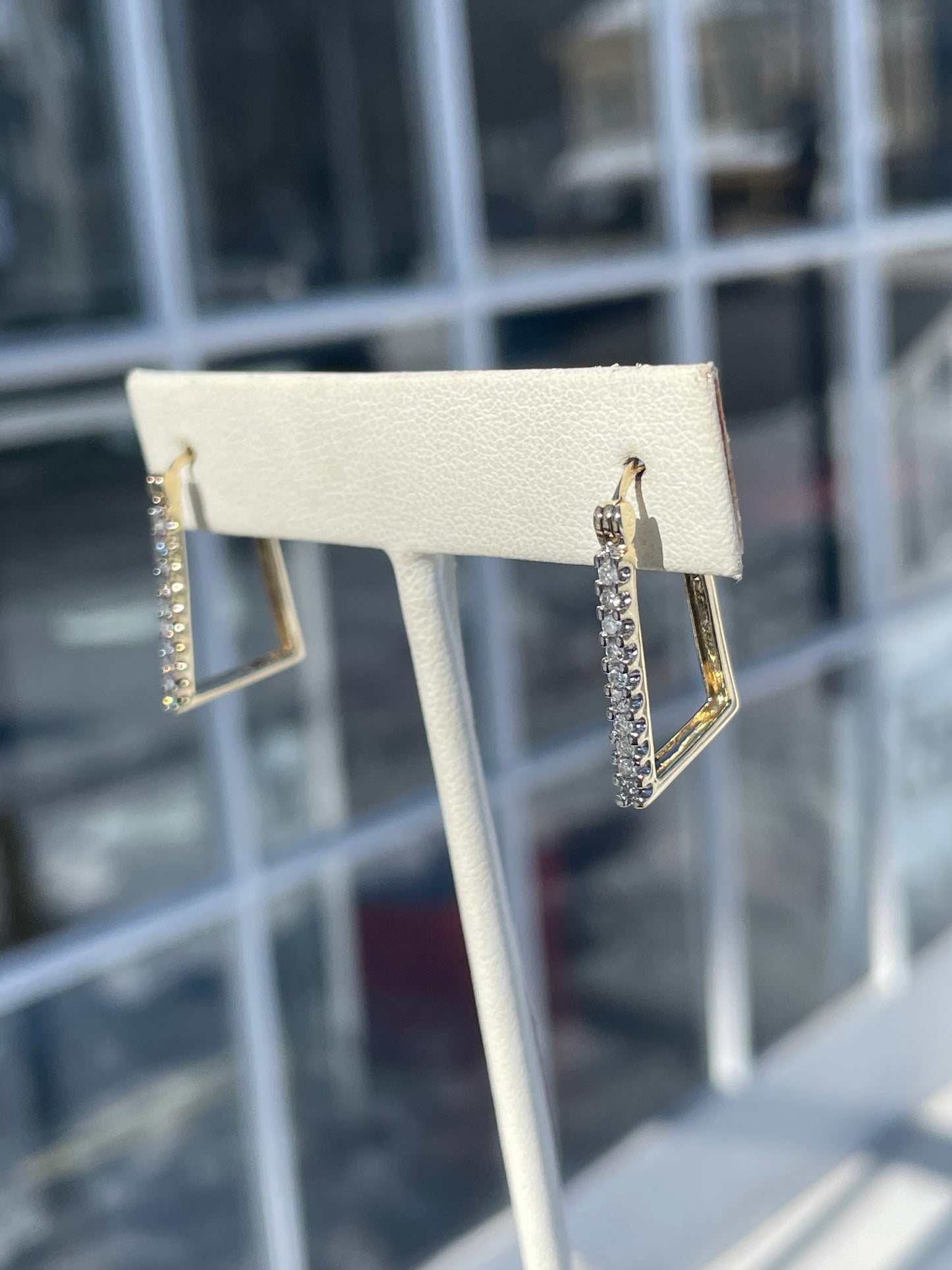 10k Natural Diamond Modernist Abstract Rectangular Hoop Earrings