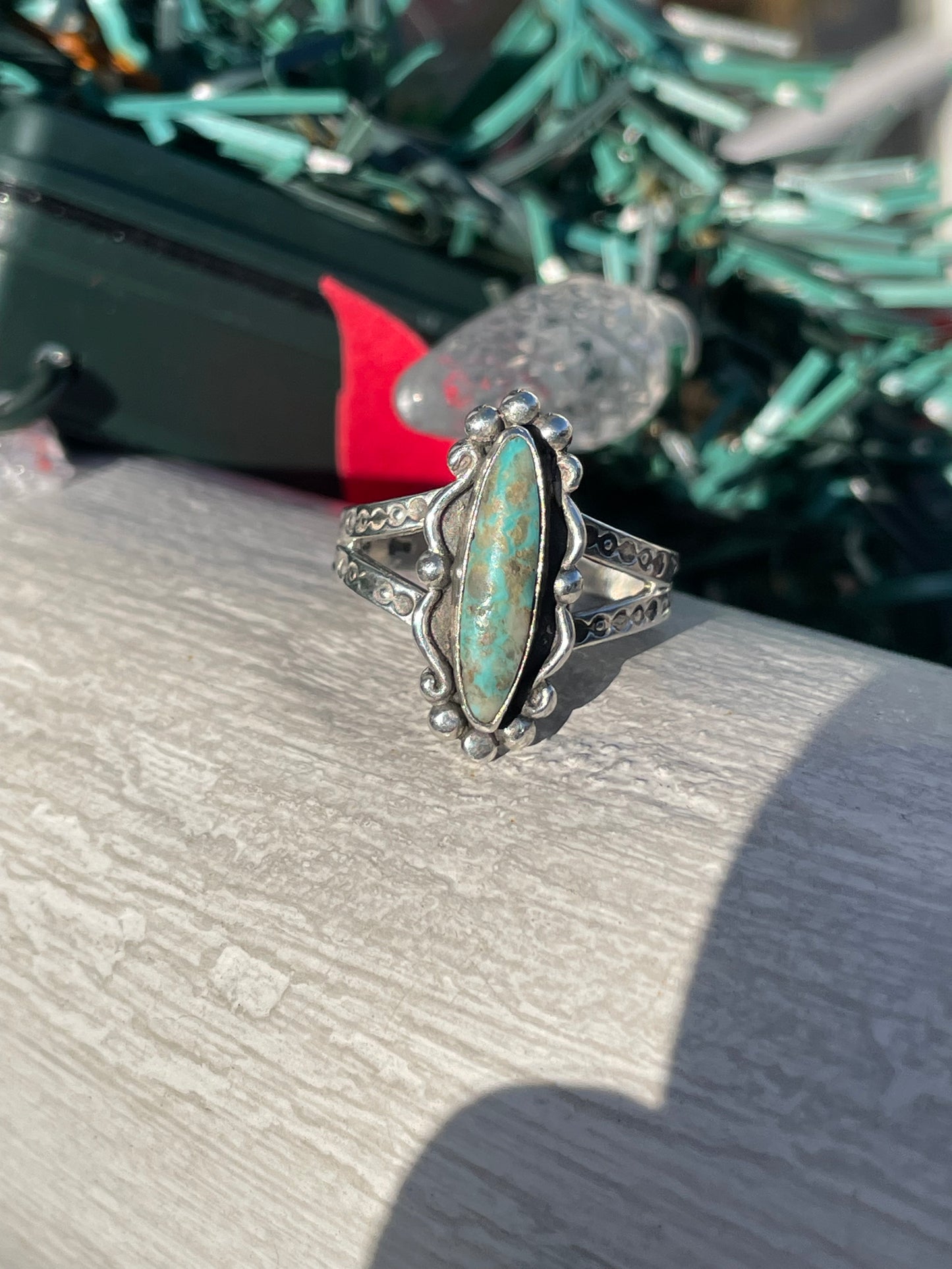 Designer Bell Trading Post Turquoise Sterling Silver Ring Size 8