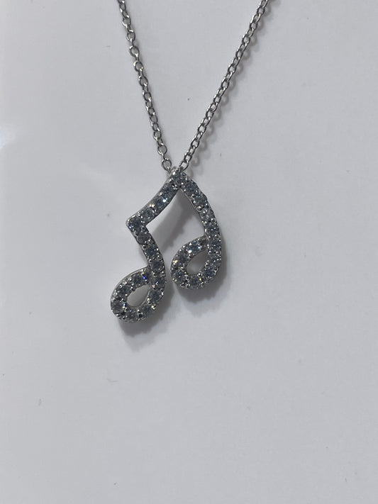 925 Sterling Silver Sparkling Musical Slanted Beamed 8th Note Necklace 16”-18”