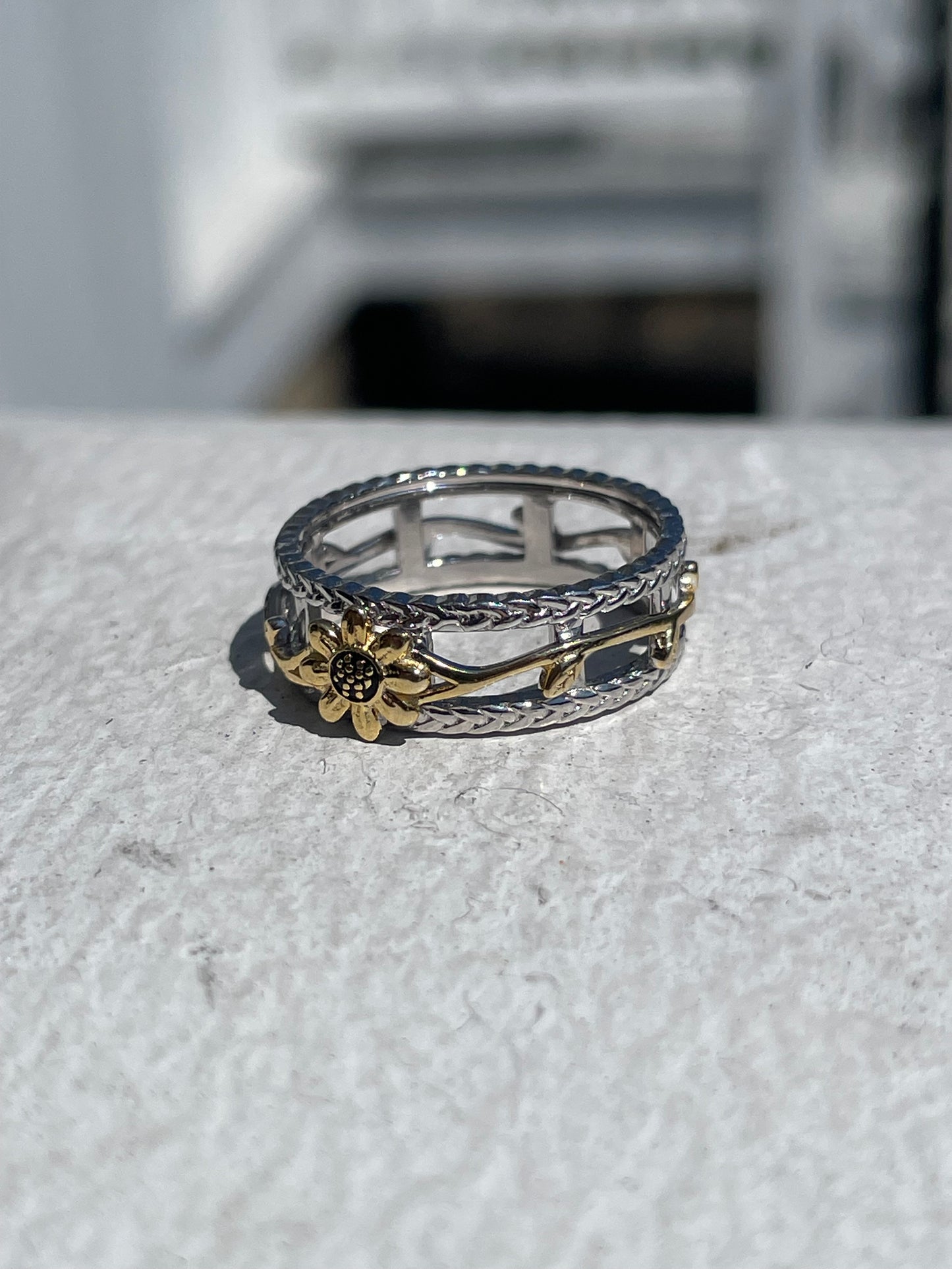 925 Sterling Silver Vermeil Sunflower Spinner Figit Band Ring Size 7