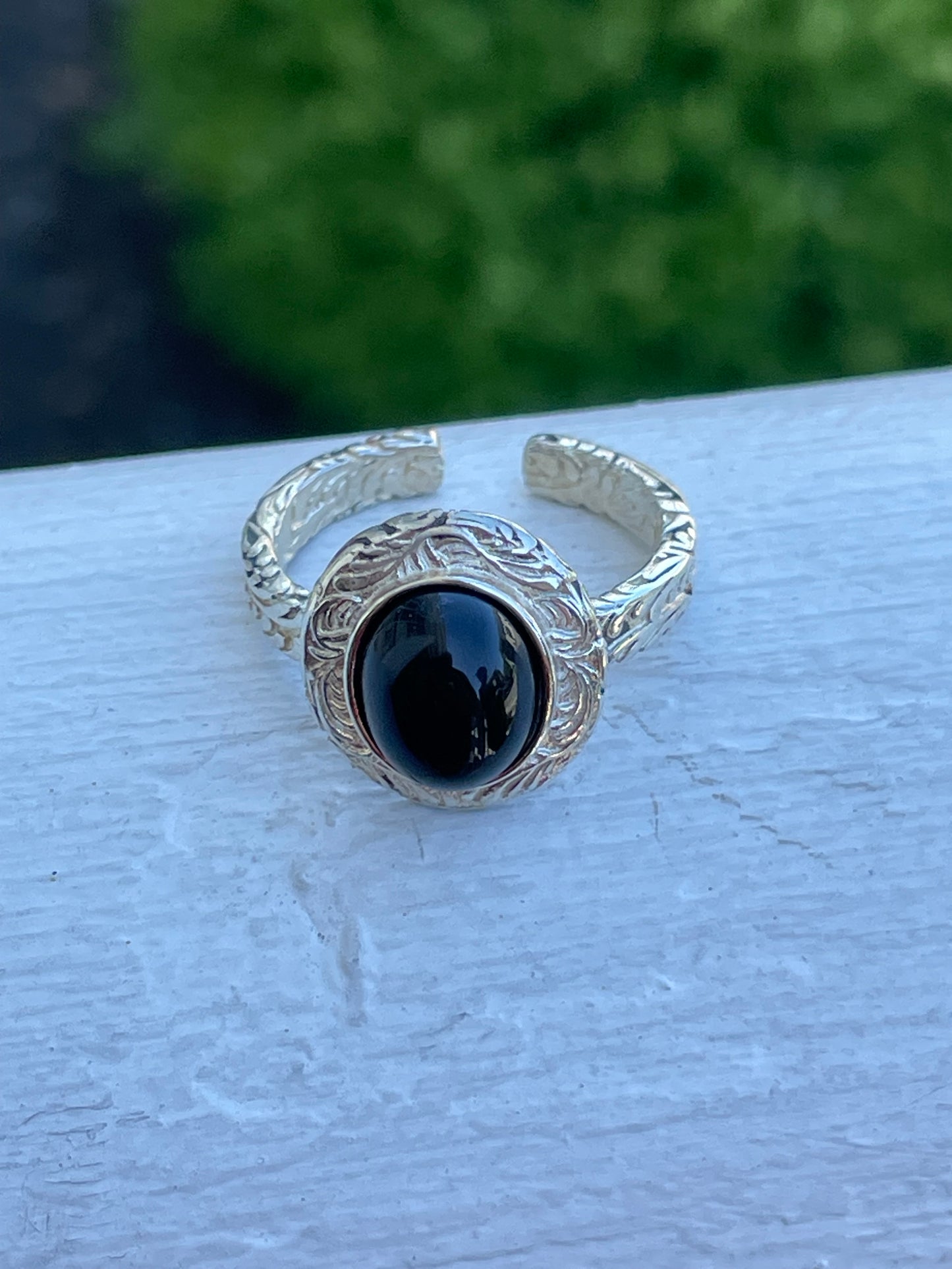 925 Sterling Silver “A Transient Path” Black Onyx Open Size Ring