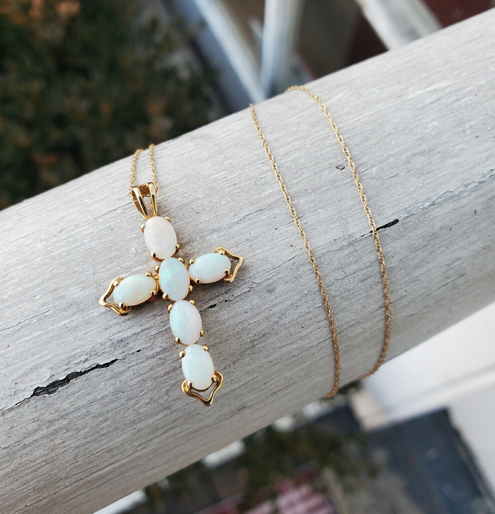 10k Gold Opal Cross Necklace