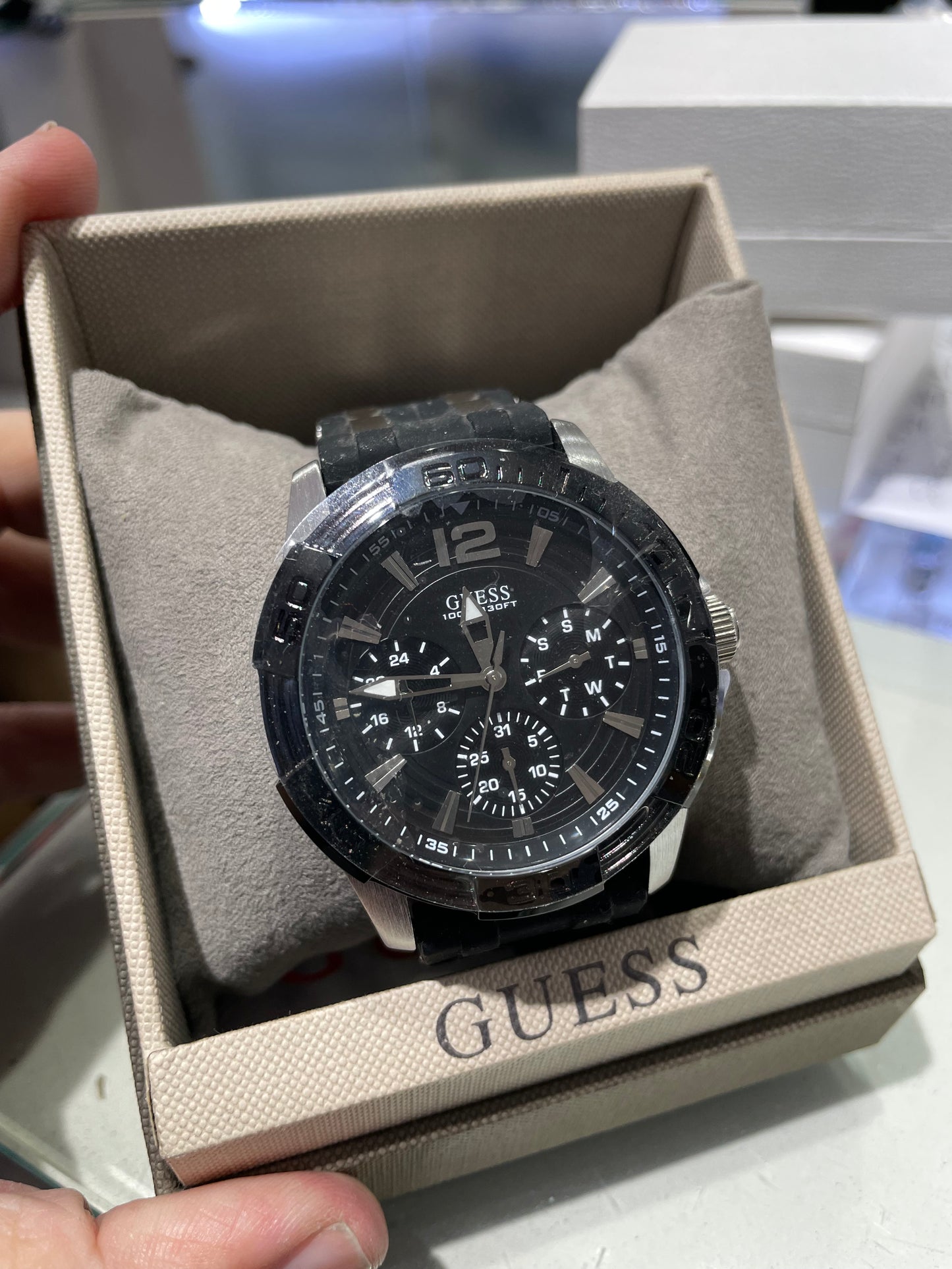 Men’s Black Rubber & Stainless Steel Guess Watch Model UO366G1