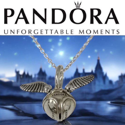 Harry Potter Pandora Silver Snitch Necklace 17.7”