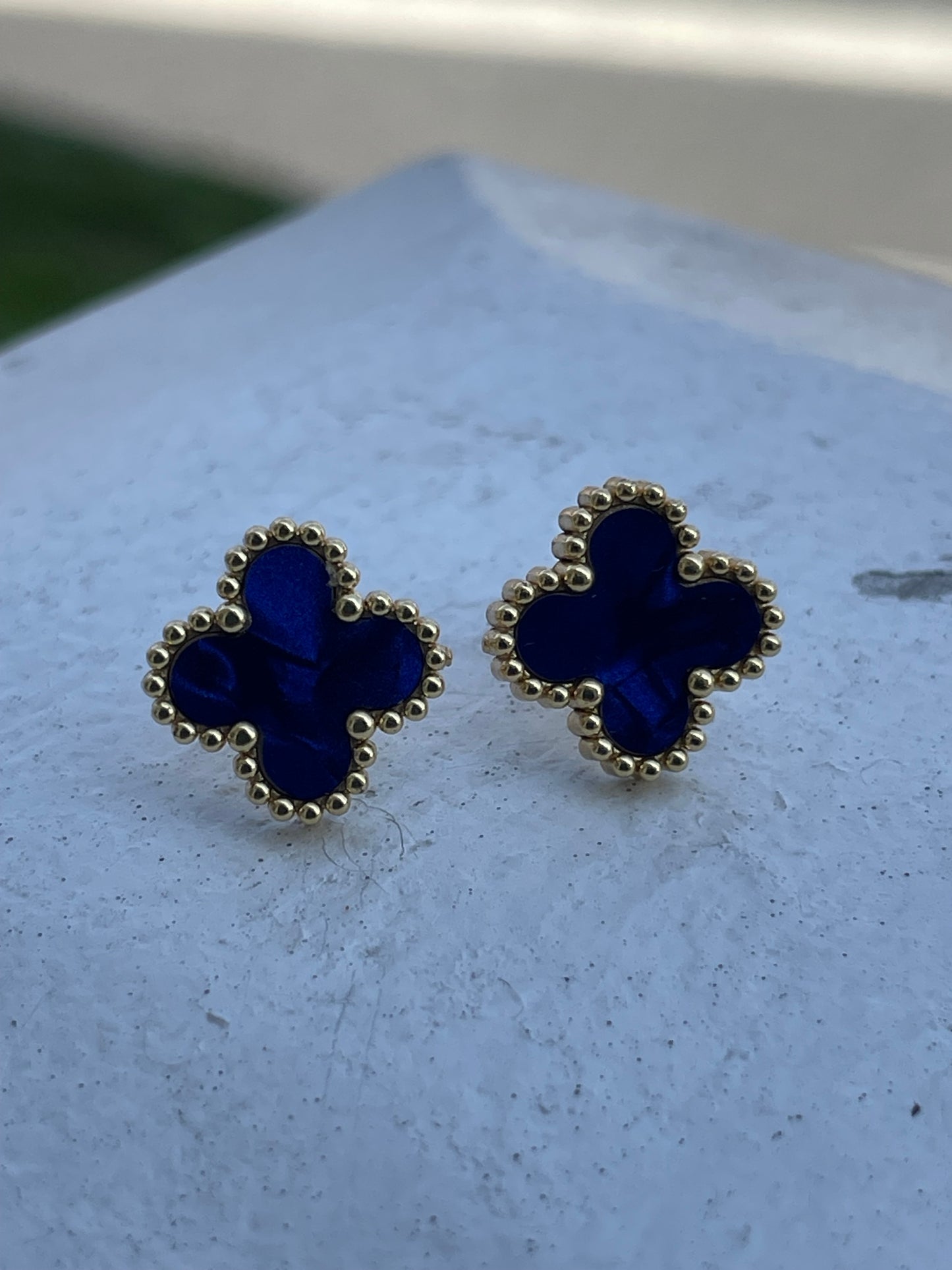 Stainless Steel Vermeil Van Cleef Style Blue Clover Earrings