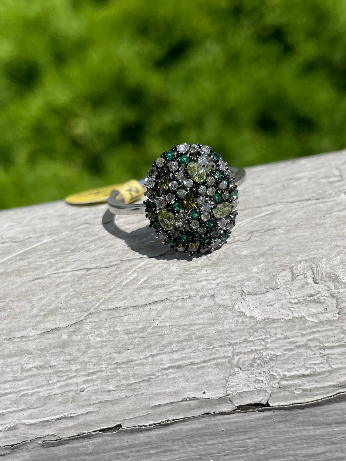 925 Sterling Silver Multi-Color Peridot, Emerald, and Cz Cluster Ring