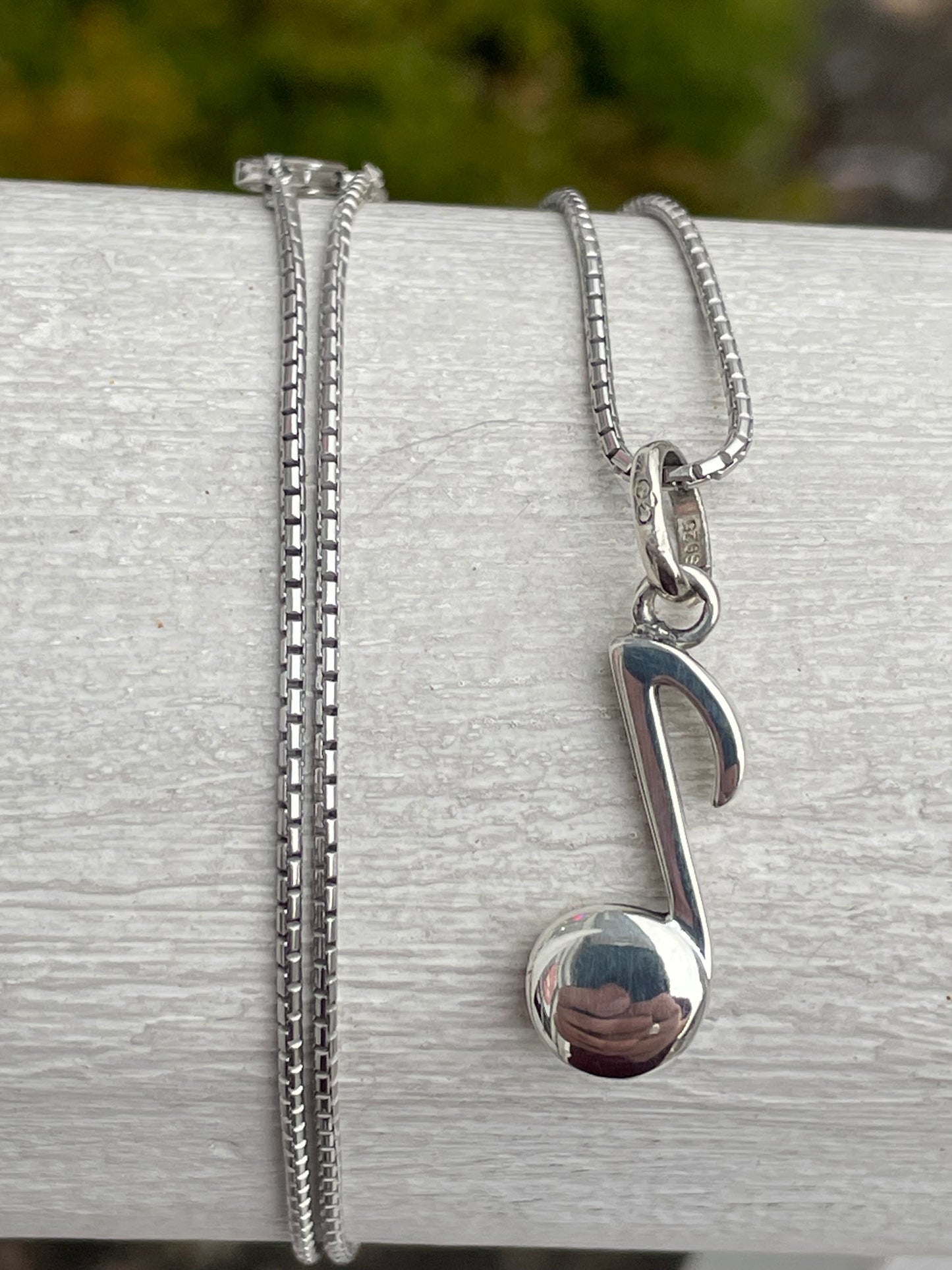 925 Sterling Silver Musical Note Necklace 18”