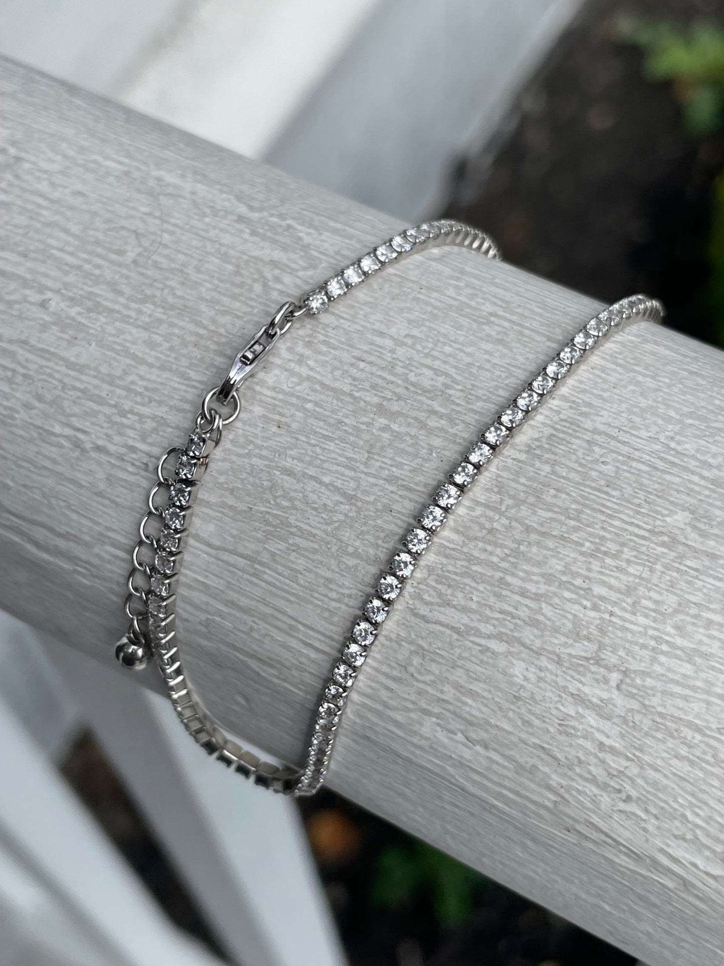 925 Sterling Silver Cz Tennis Anklet 9”-10”