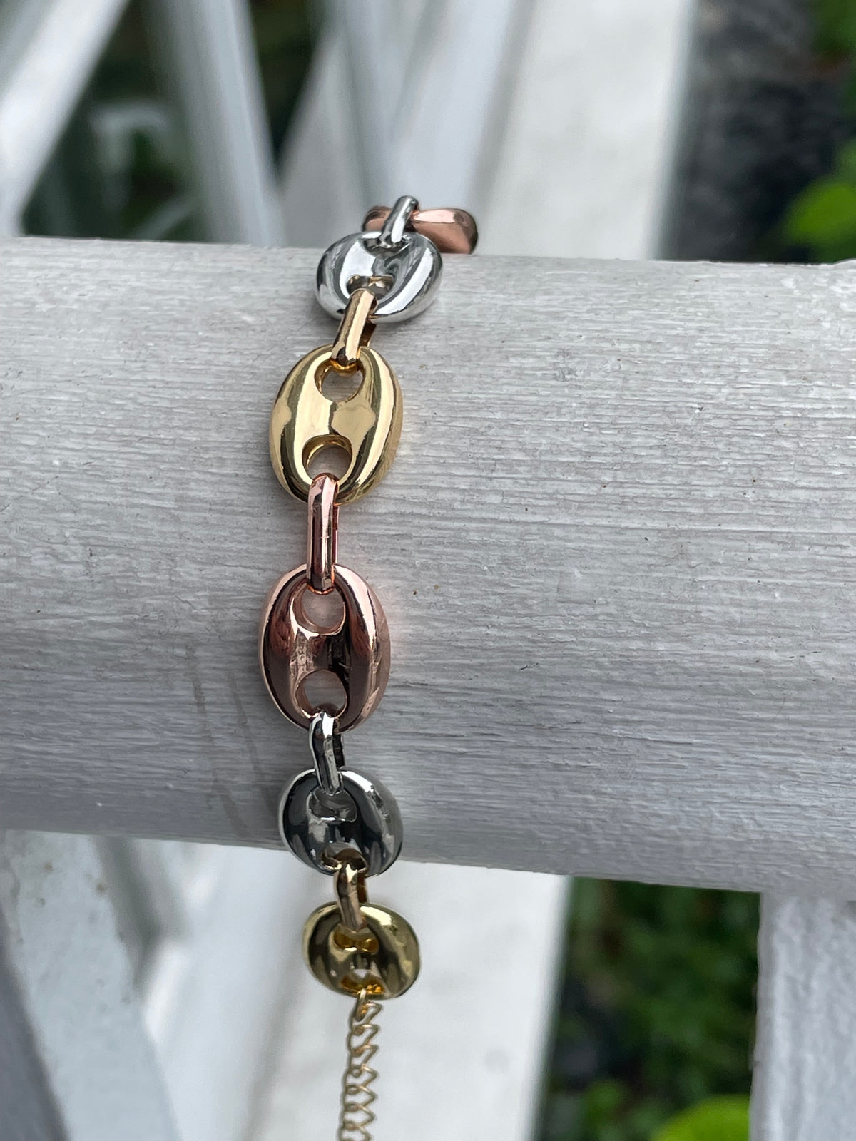 Tri Color Gold Plated Puff Gucci Link Bracelet