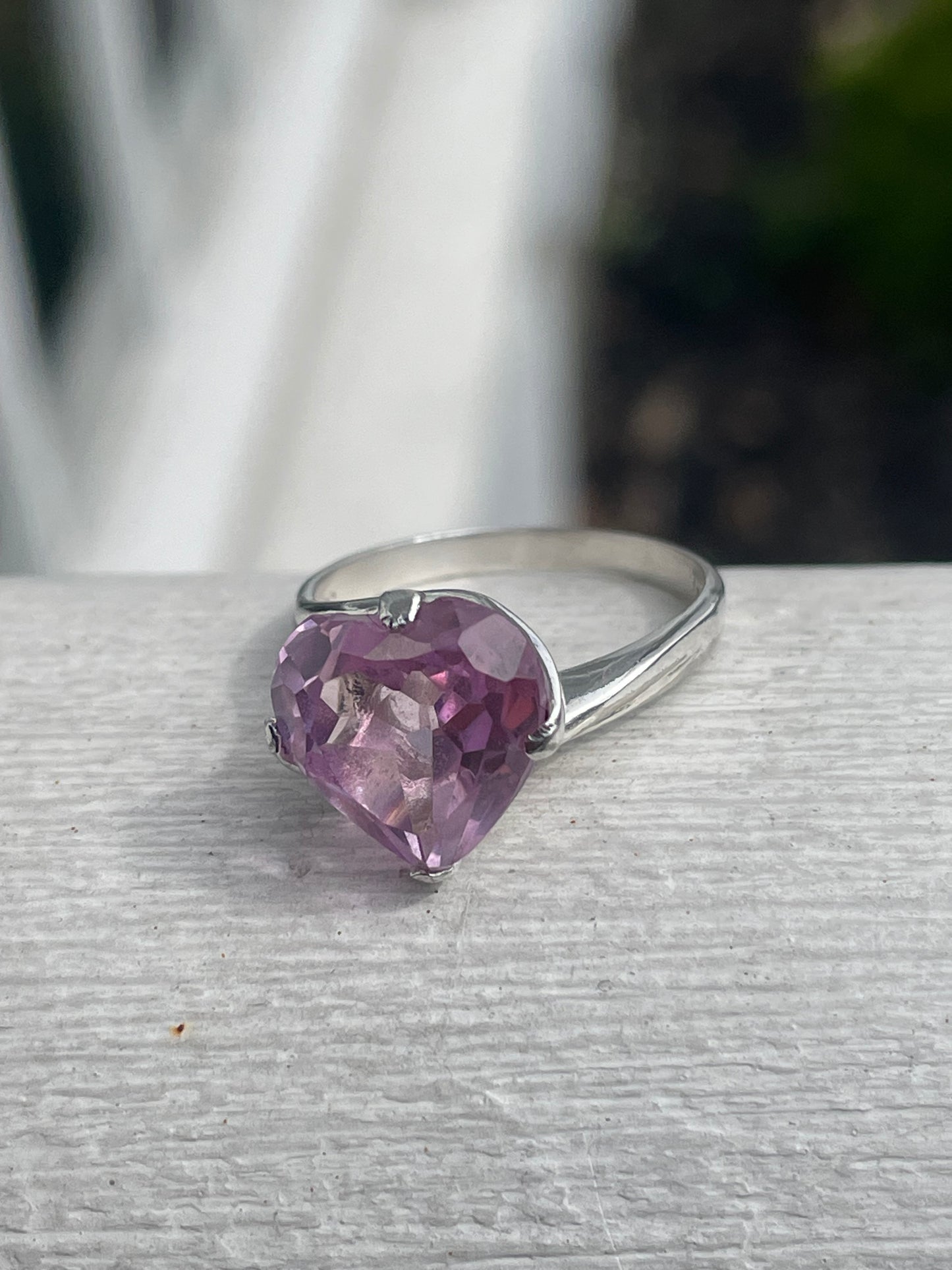 925 Sterling Silver Raised Heart Pink Cz Stone Ring Size 7