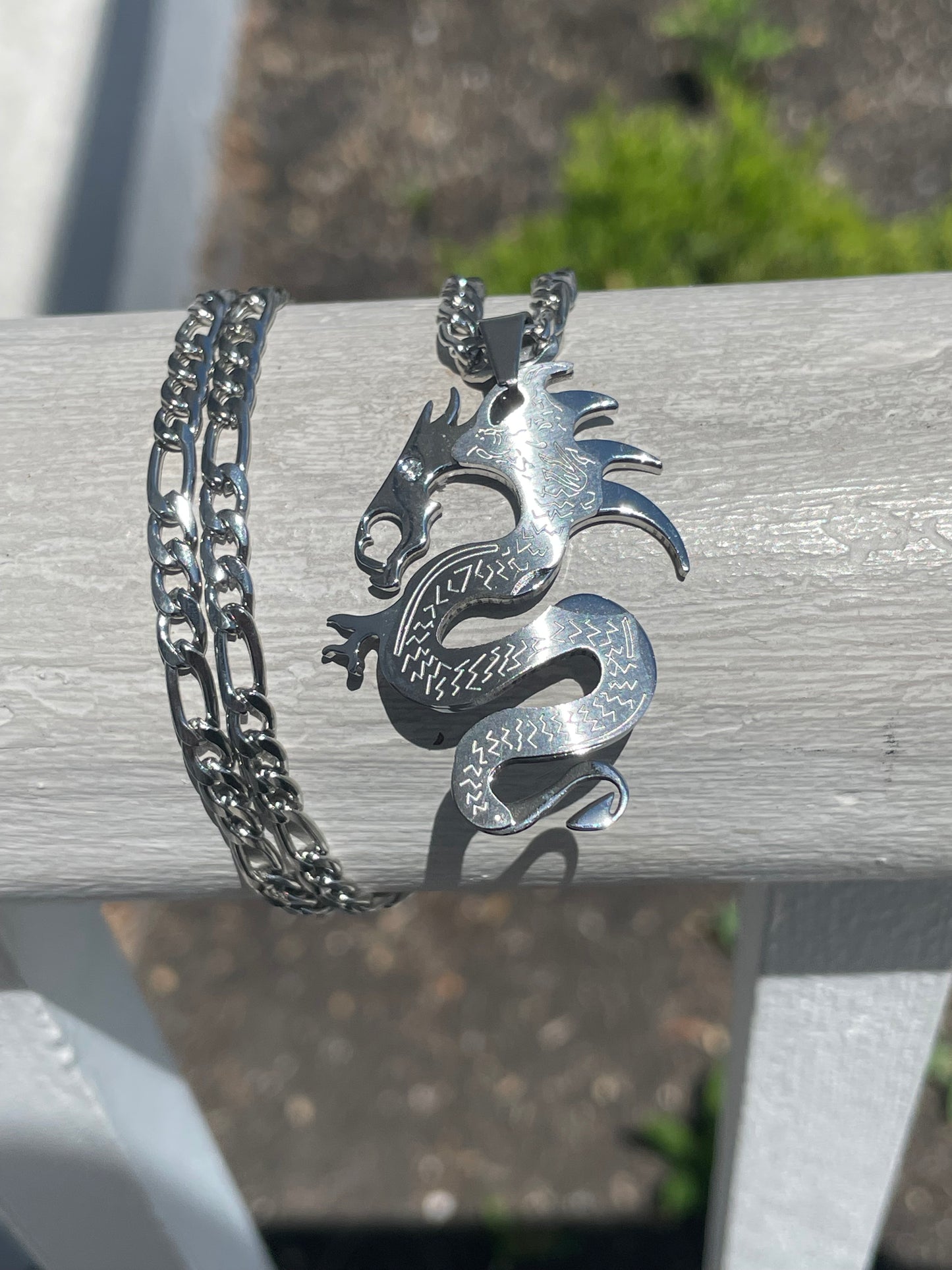 Stainless Steel Dragon Necklace 24”