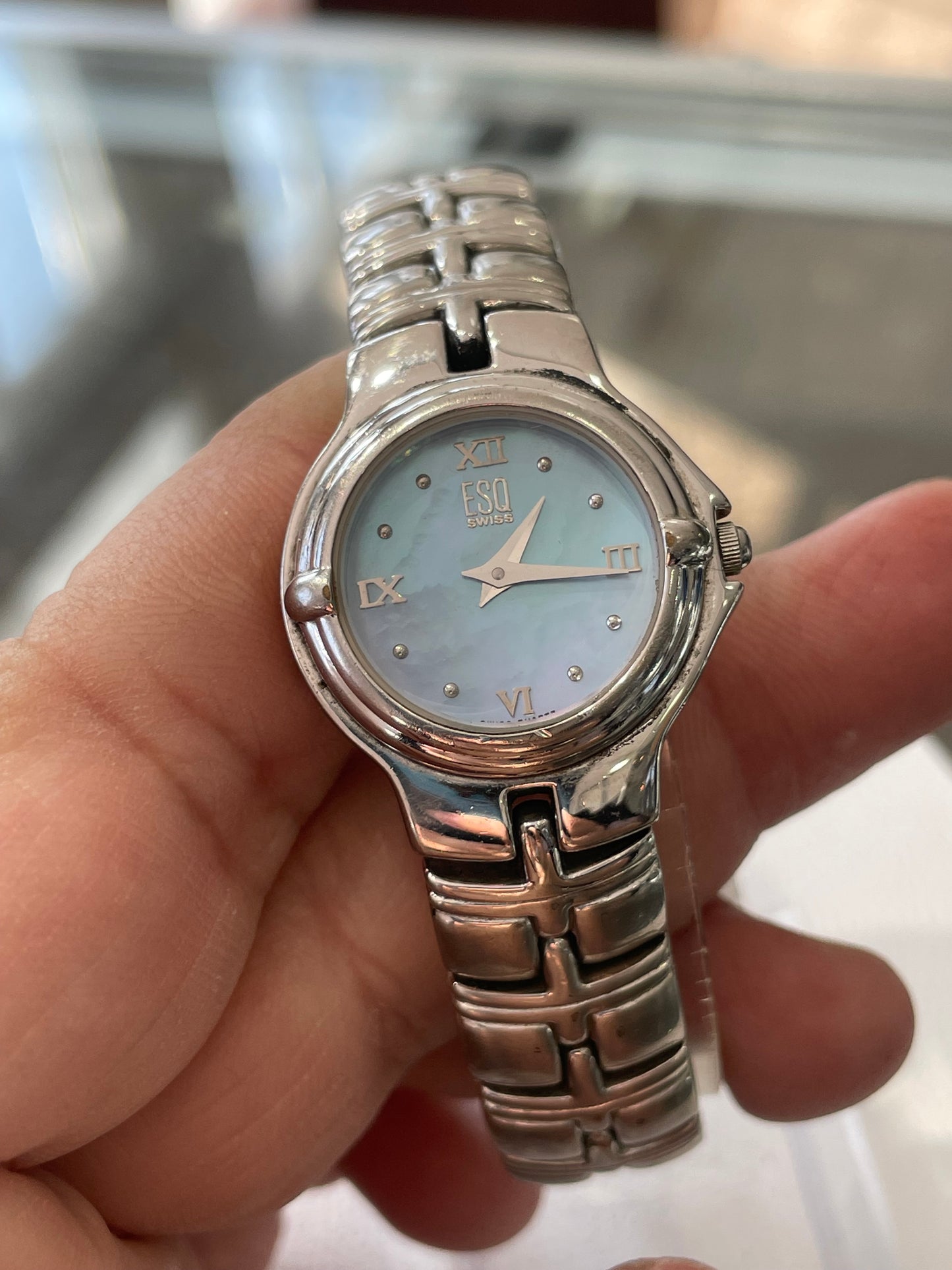 Ladies ESQ Stainless Steel Blue Mother of Pearl face watch