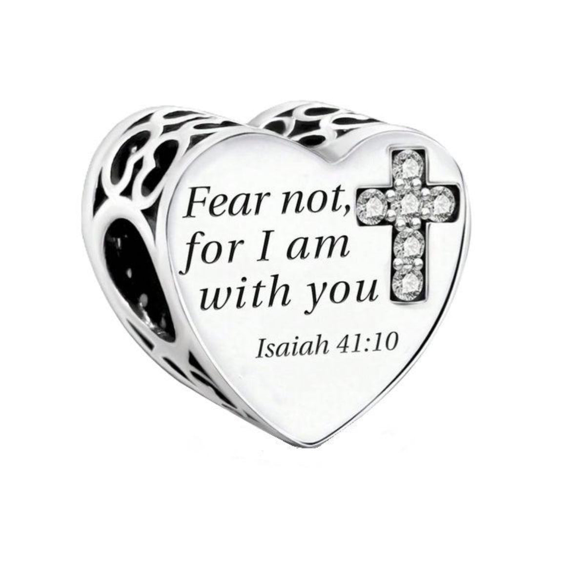 925 Sterling Silver Fits Pandora Isaiah 41:10 Prayer Heart Charm