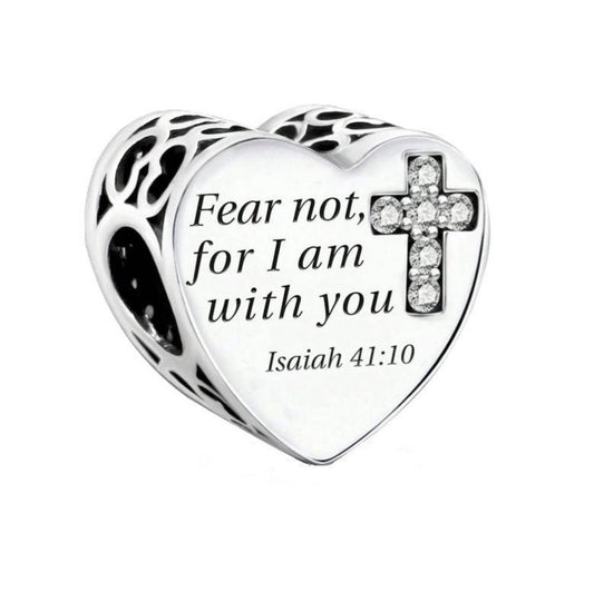 925 Sterling Silver Fits Pandora Isaiah 41:10 Prayer Heart Charm