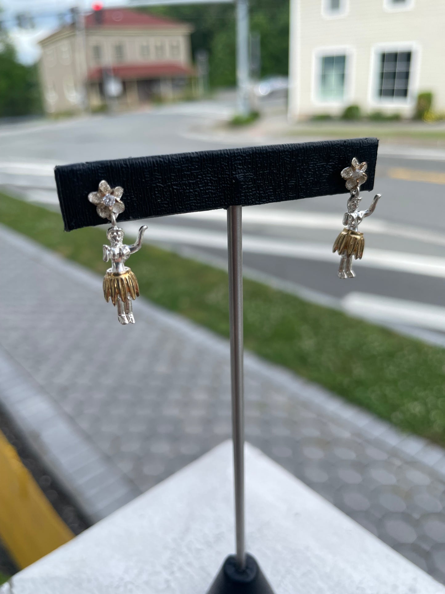 925 Sterling Silver & Vermeil Hula Dancing Girls Dangle Earrings