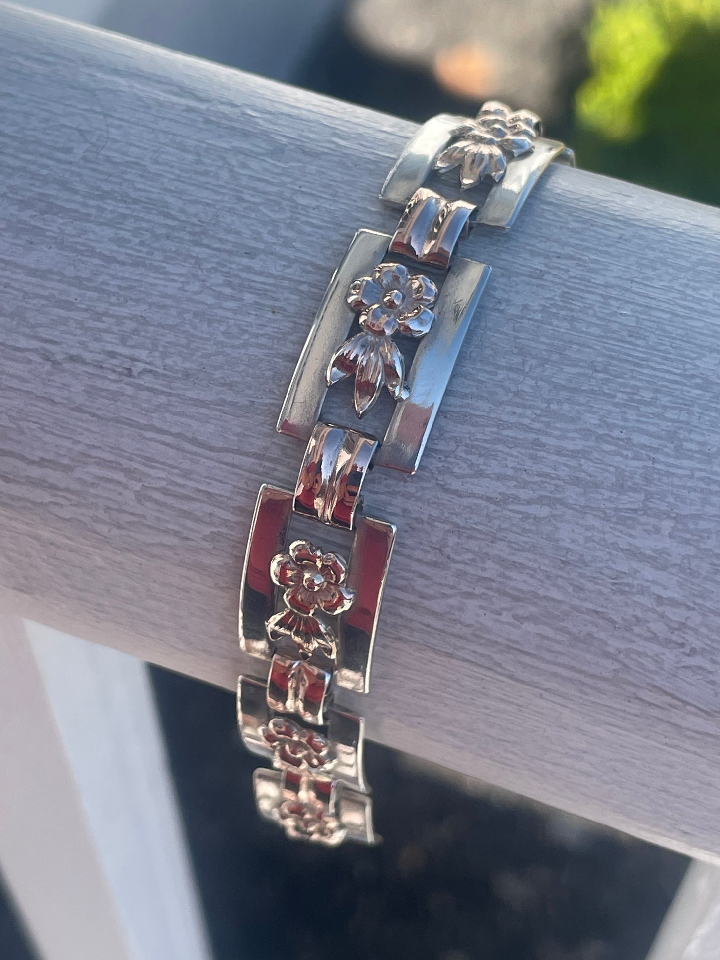 Designer Kreisler 925 Sterling Silver & Rose Vermeil Vintage Openwork Flower Tile Bracelet