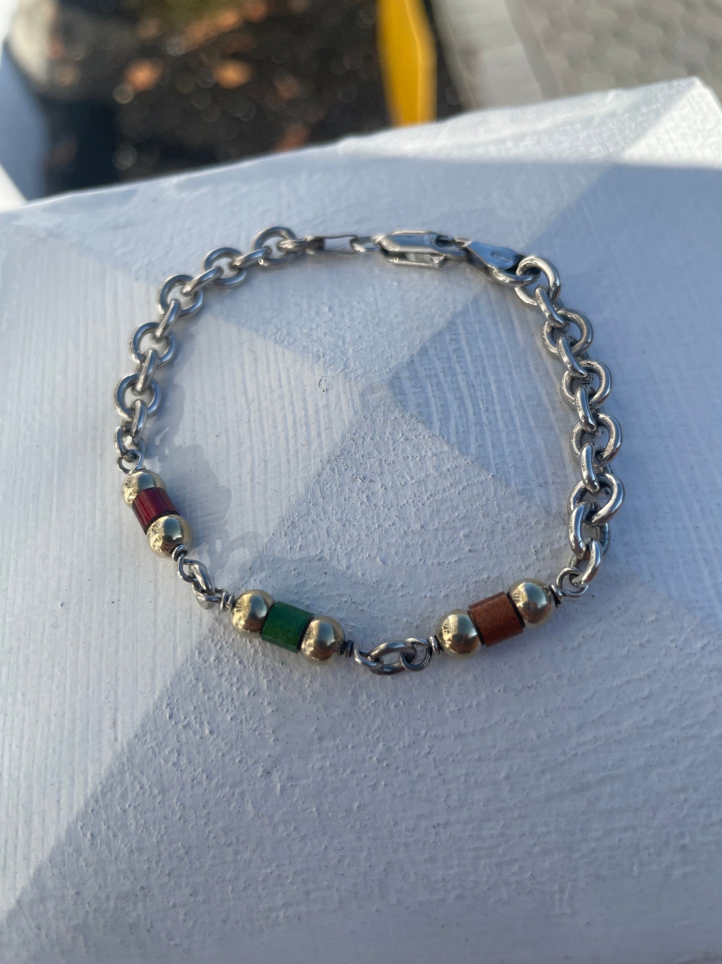 925 Sterling Silver Tri Enamel Bar Bracelet 7”.