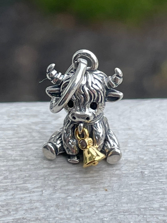 925 Sterling Silver Scottish Highlander Cow Charm Pendant Fits Pandora