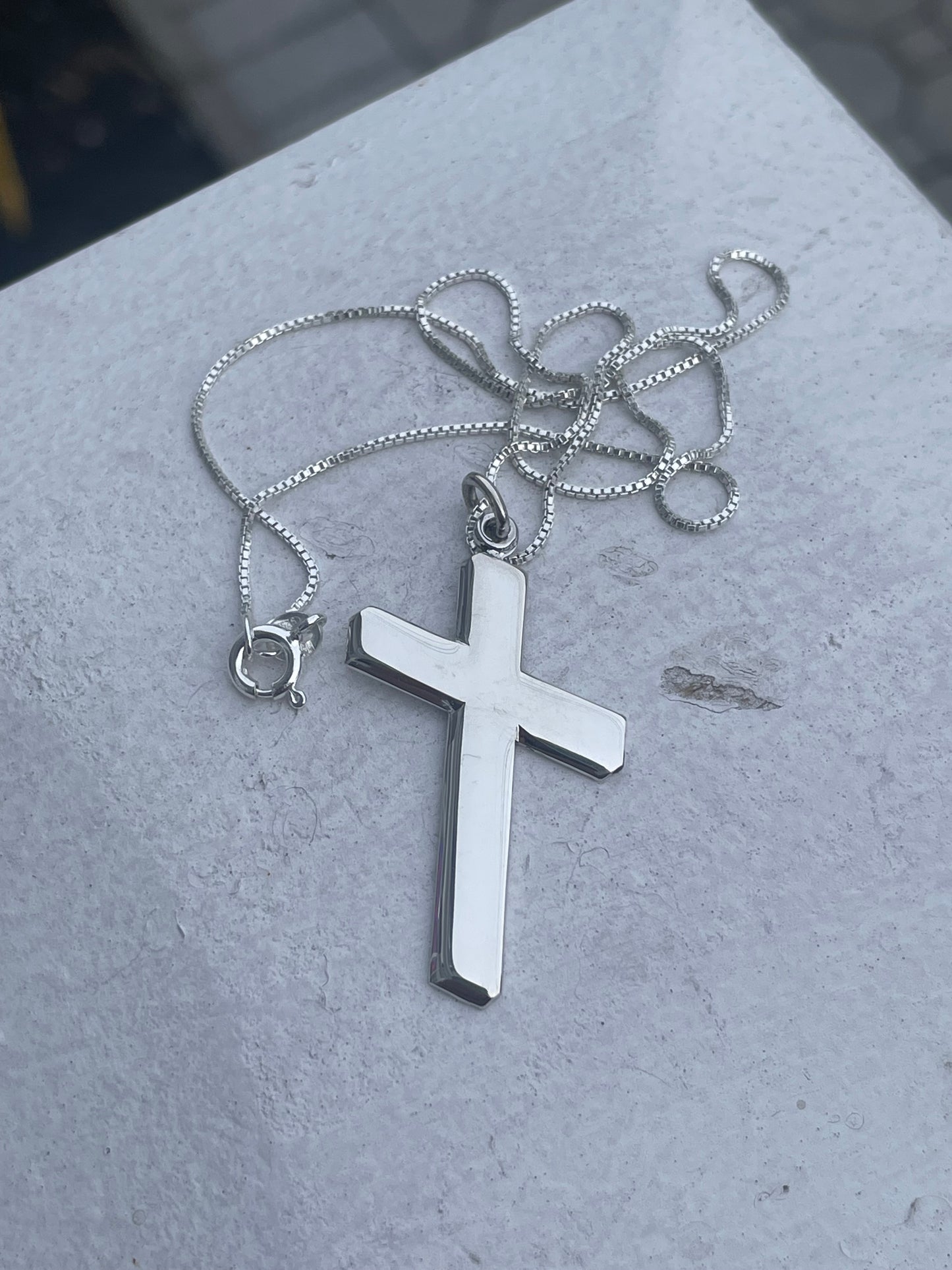 925 Sterling Silver Slanted Cross Necklace 18”