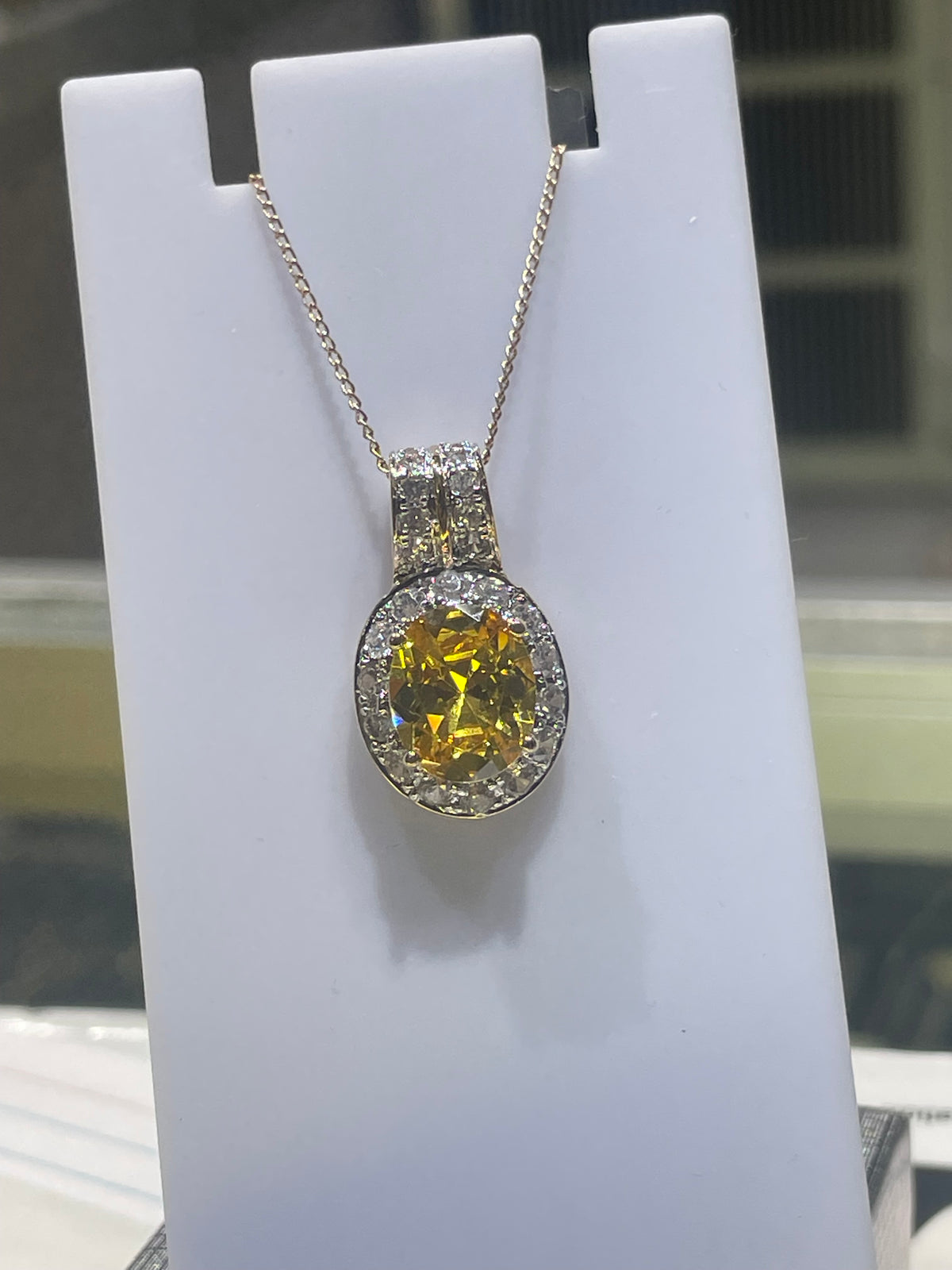 925 Sterling Silver Vermeil Simulated Yellow Topaz and Cz Necklace