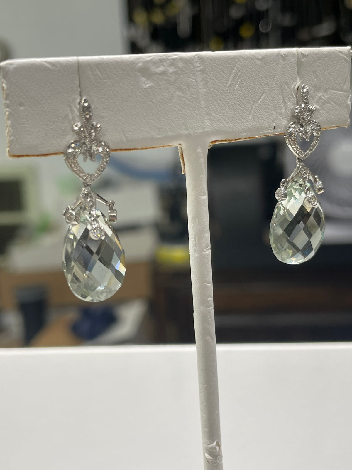 925 Sterling Silver Praisolite & Cz Dangle Earrings