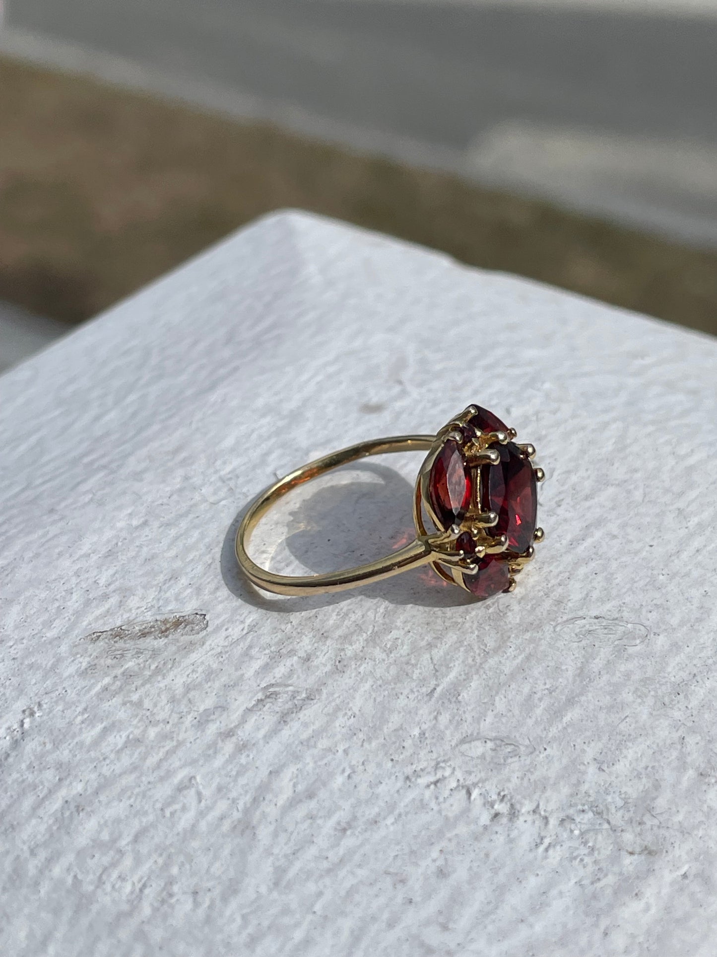 925 Sterling Silver Vermeil Natural Garnet Cluster Ring Size 8