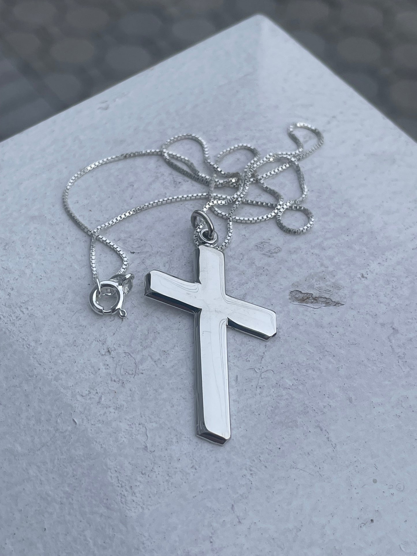 925 Sterling Silver Slanted Cross Necklace 18”