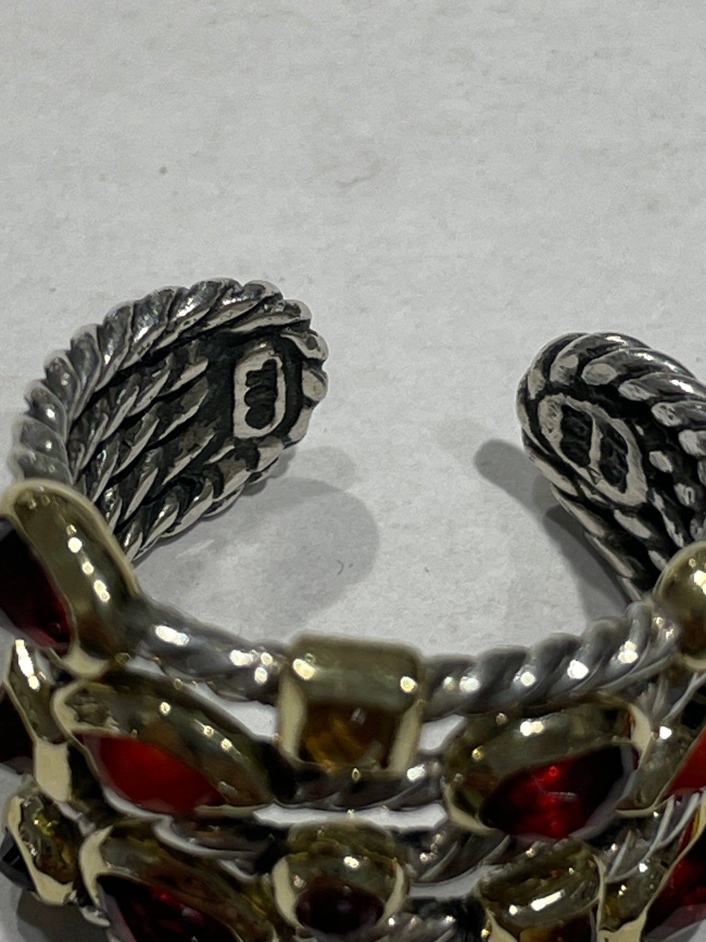 Retired David Yurman Carnelian Garnet Pink Tourmaline & Citrine Confetti Ring 925 Silver & 18k Gold Open Size