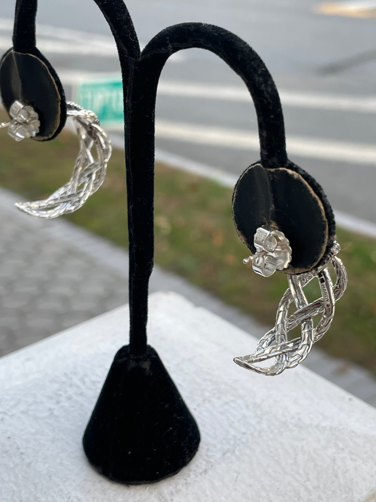 Designer John Hardy Woven Black Sapphire Half Hoop Earrings