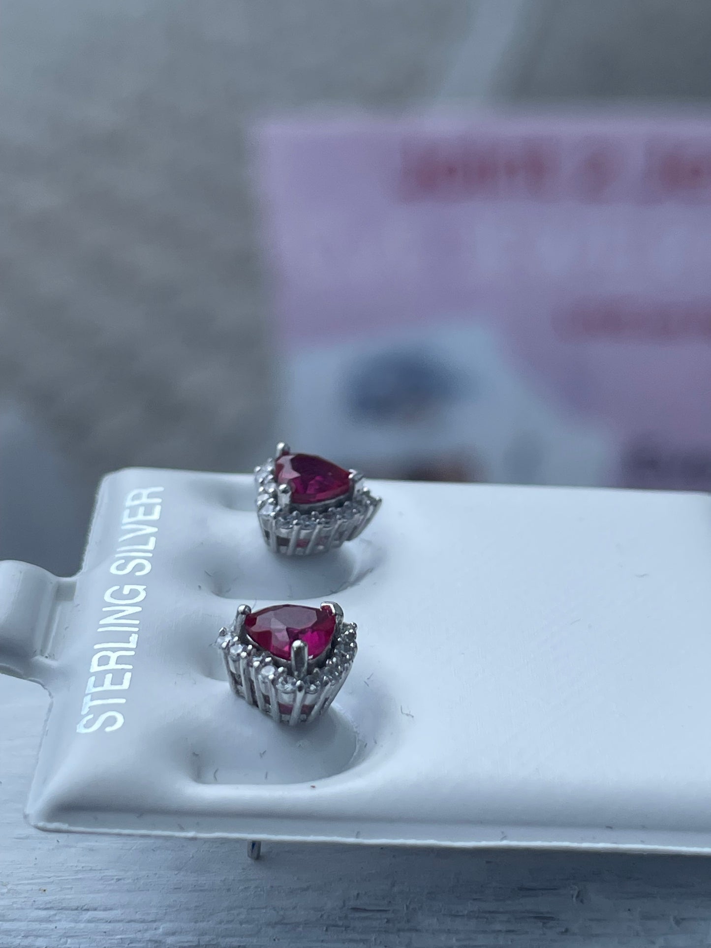 925 Sterling Silver Synthetic Ruby Elevated Heart Stud Earrings