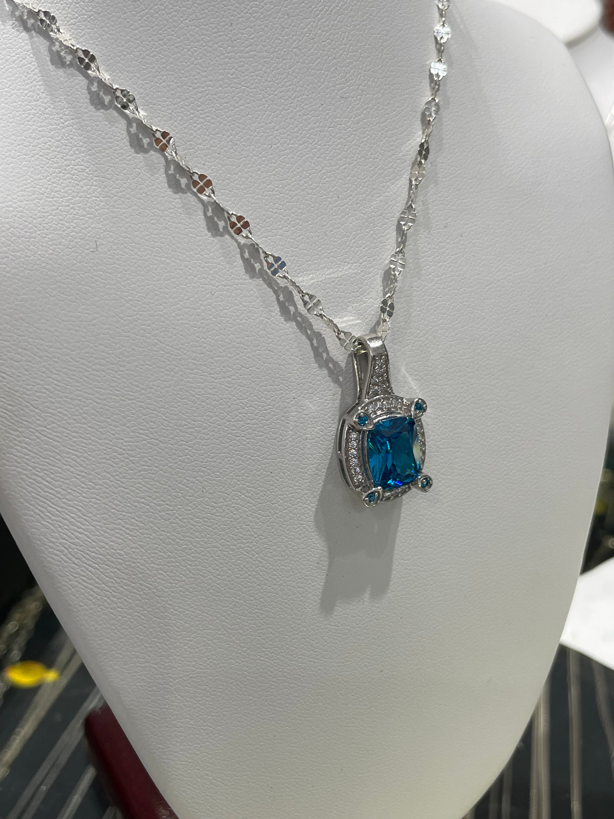 925 Sterling Silver Hampton Blue Topaz & Clear Zirconia Necklace