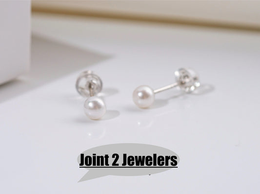 925 Sterling Silver 3mm Fresh water pearl stud earrings
