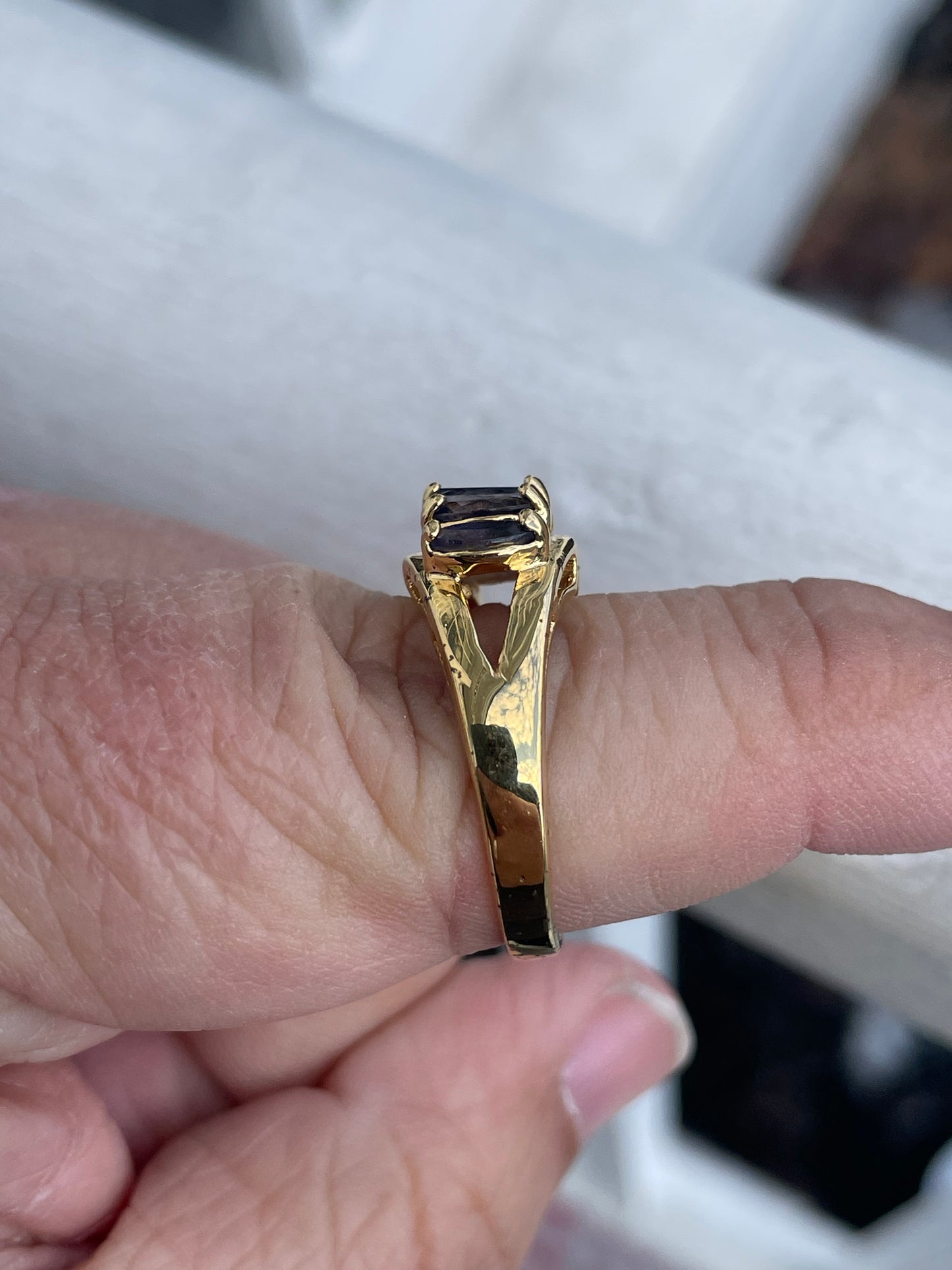 Sterling Silver Vermeil Marquis Tanzanite Stone Bridge Style Ring Size 9