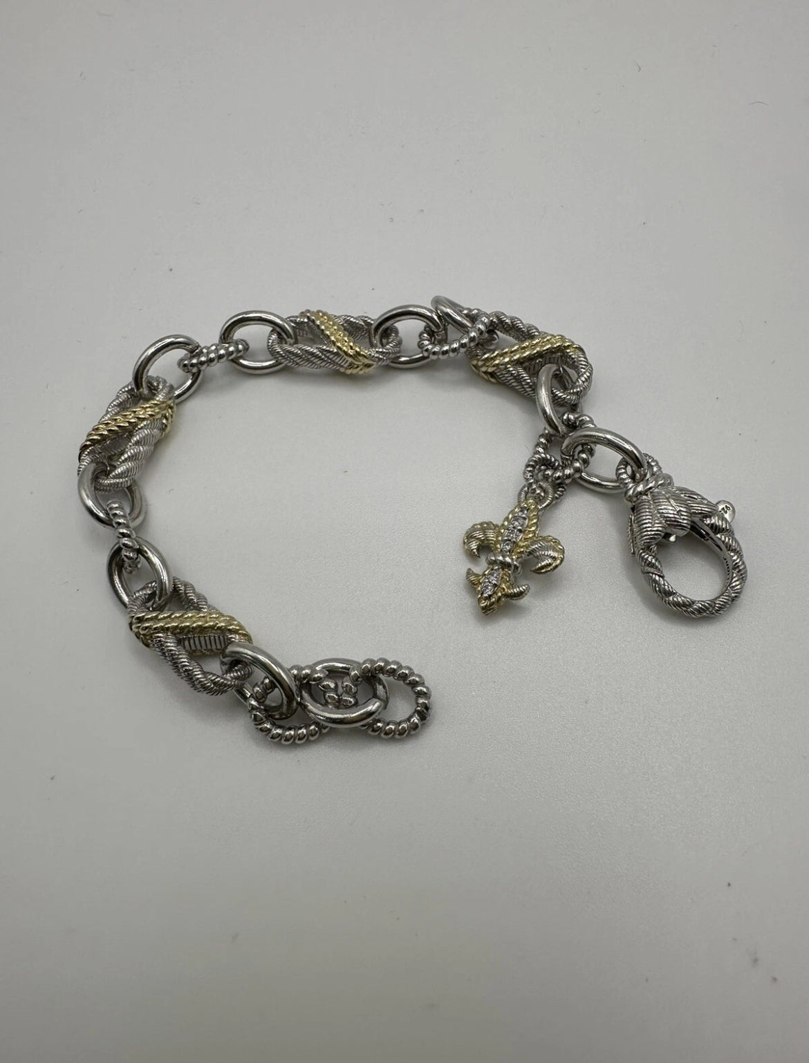 Judith Ripka Silver Fleu de Lis Link Bracelet 7-8” (K29)
