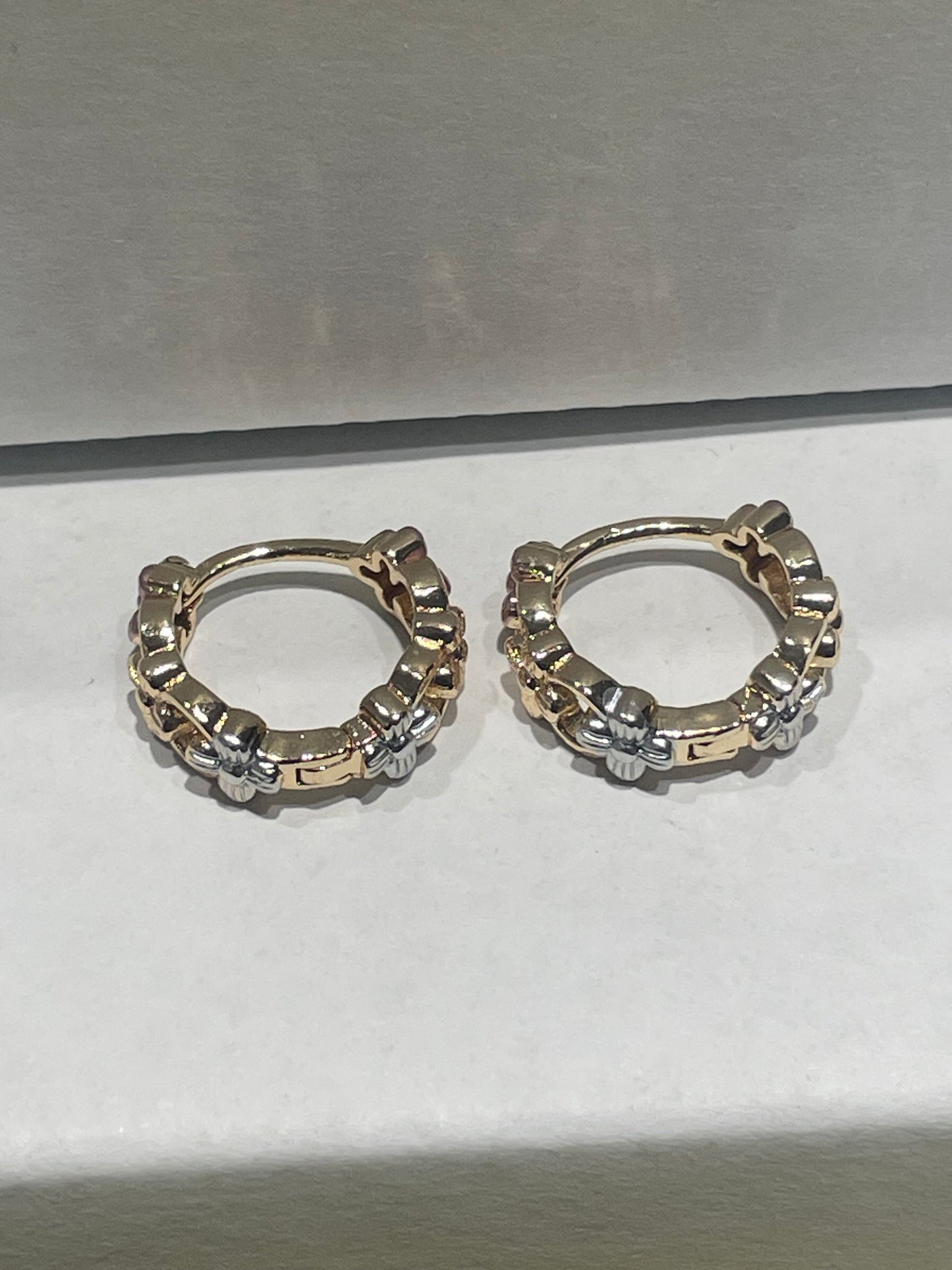 Tri-Color Gold Plated Lei Flower Hoop Earrings